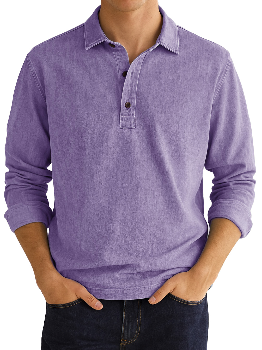 Men's Stylish Vintage Distressed Lapel Long-sleeved Polo Shirt