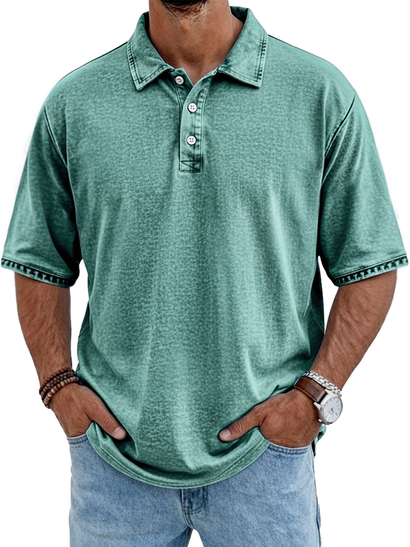 Men's Casual Retro Collar Button-Down Short-Sleeve Polo Shirt
