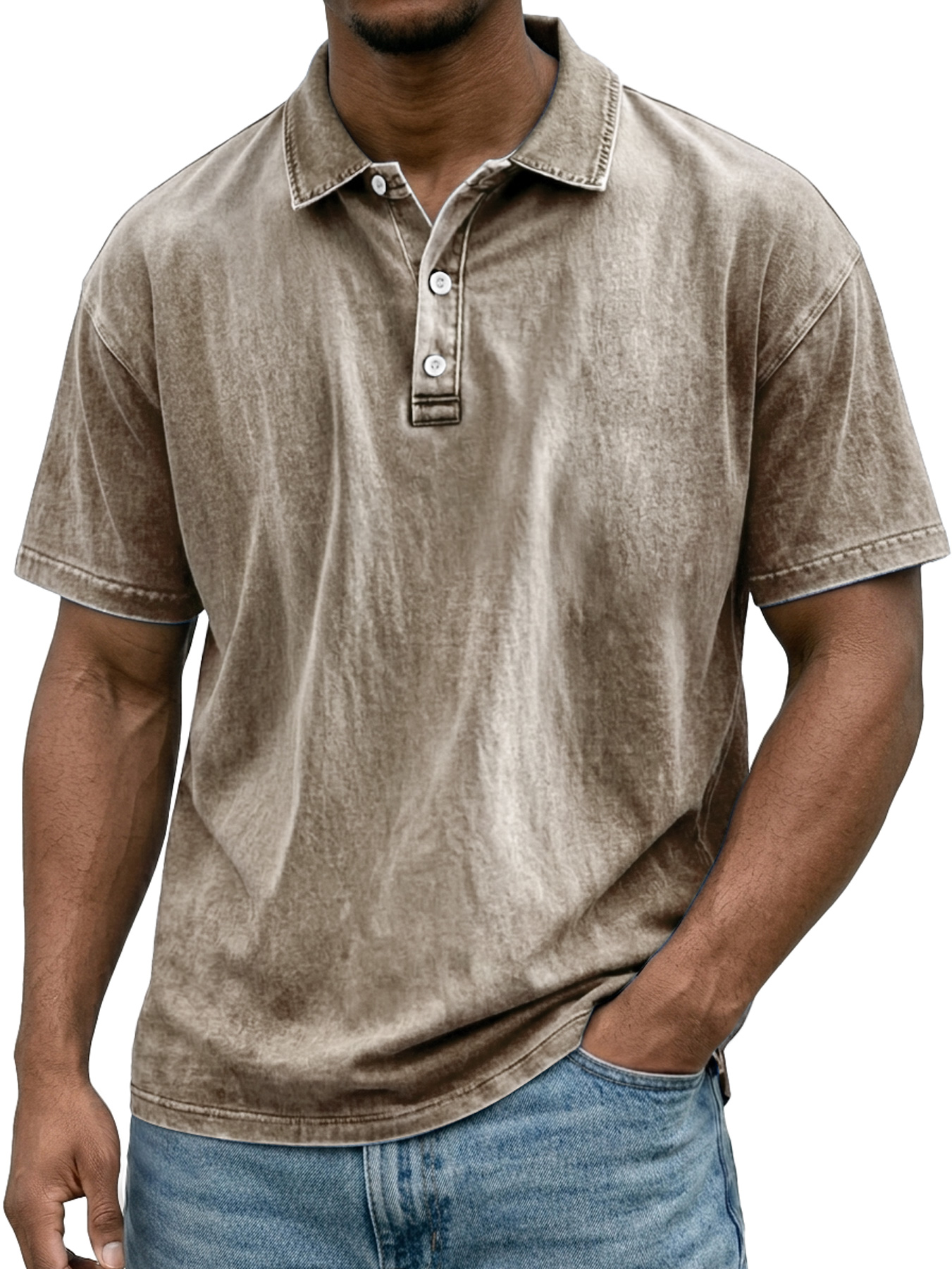 Men's Retro Casual Collared Button-Down Short-Sleeve Polo Shirt