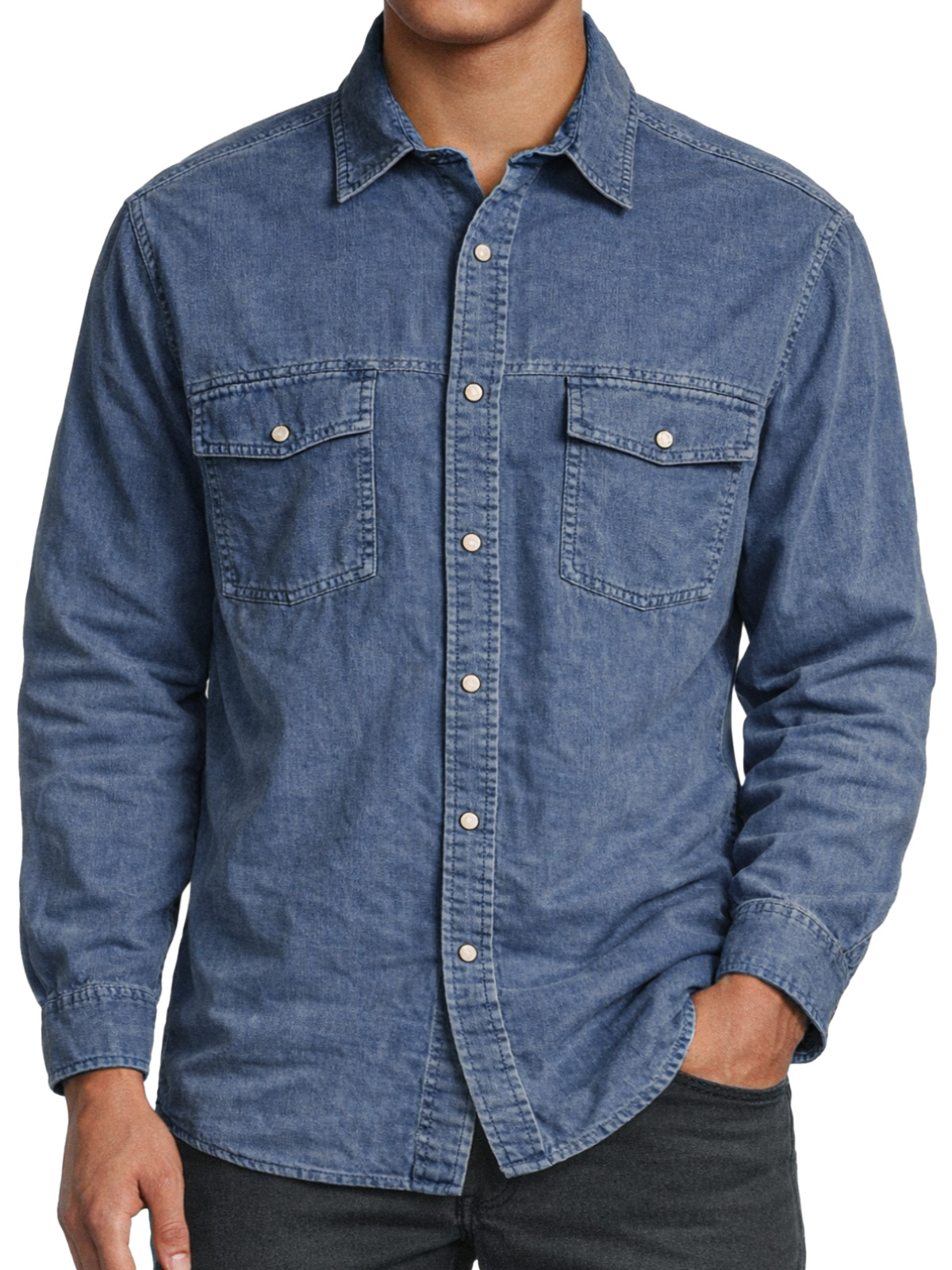 Men's Retro Double-pocket Collared Long-sleeved Shirt