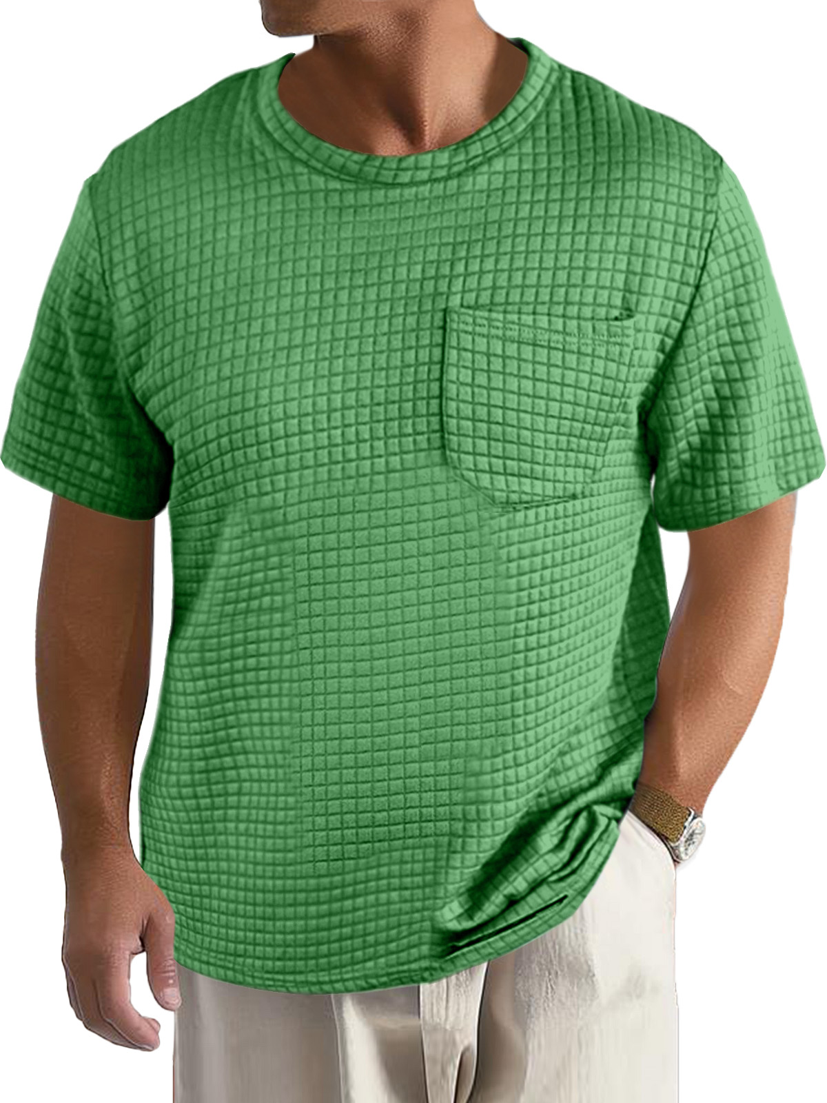 Men's Casual Daily Solid Color Small Square Short Sleeve Pocket T-shirt