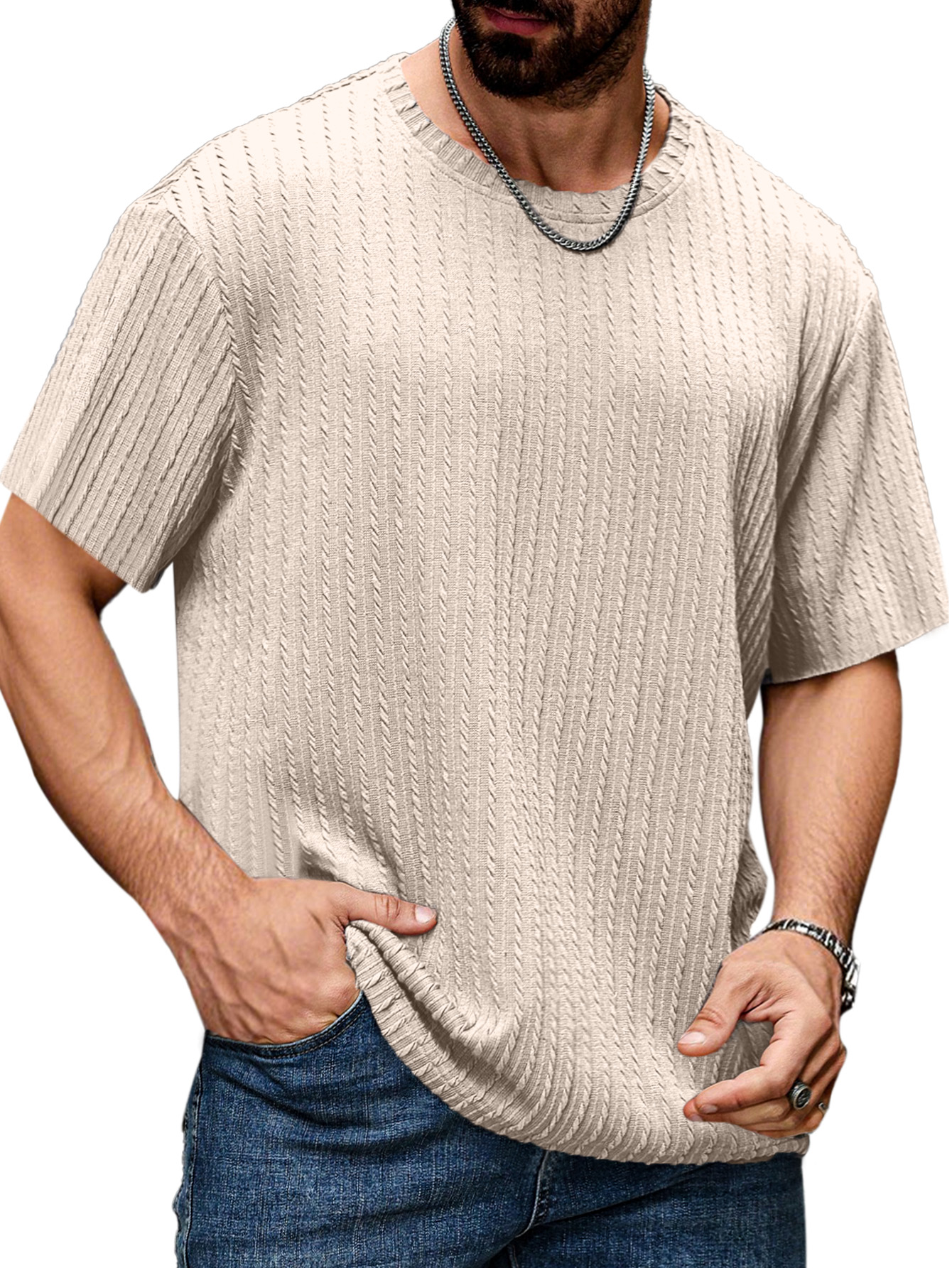 Men's Simple Daily Texture Short Sleeve Round Neck T-shirt