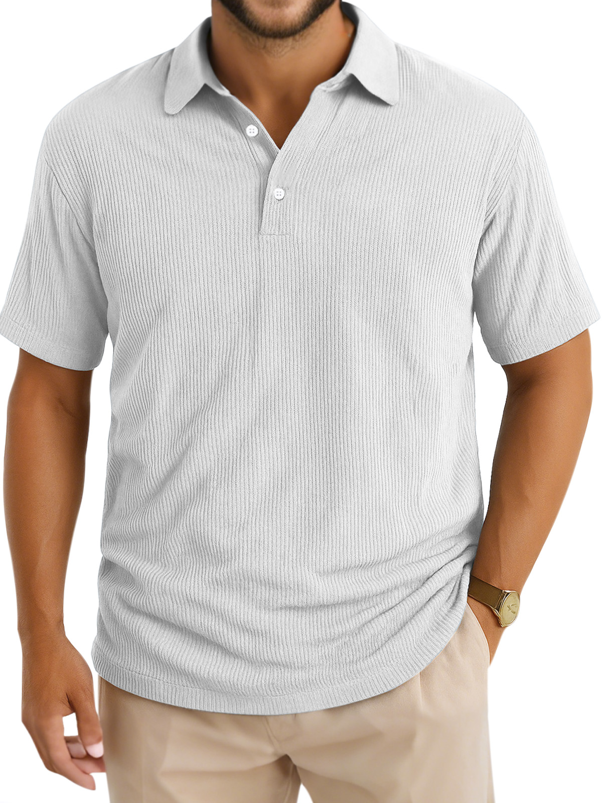 Men's Daily Simple Vertical Pit Lapel Button Short Sleeve Polo Shirt