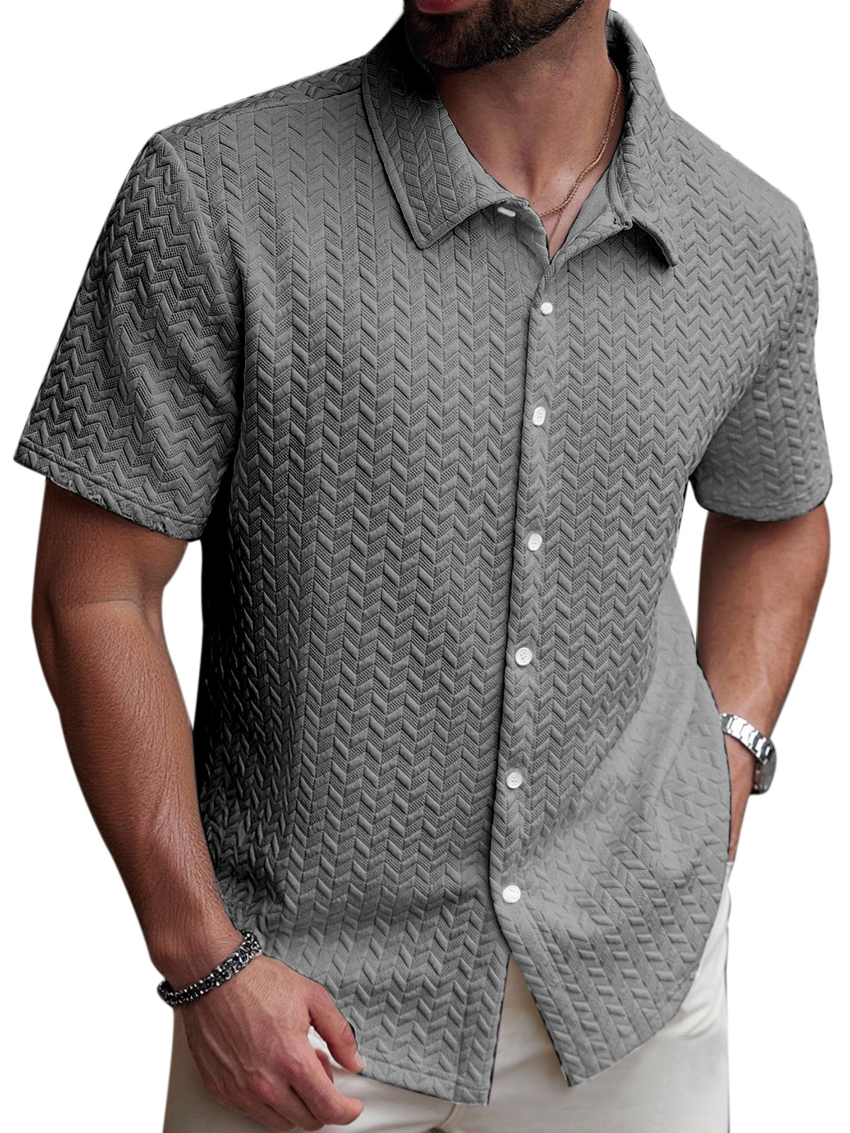 Men's Simple Solid Color Simple Texture Short-sleeved Shirt