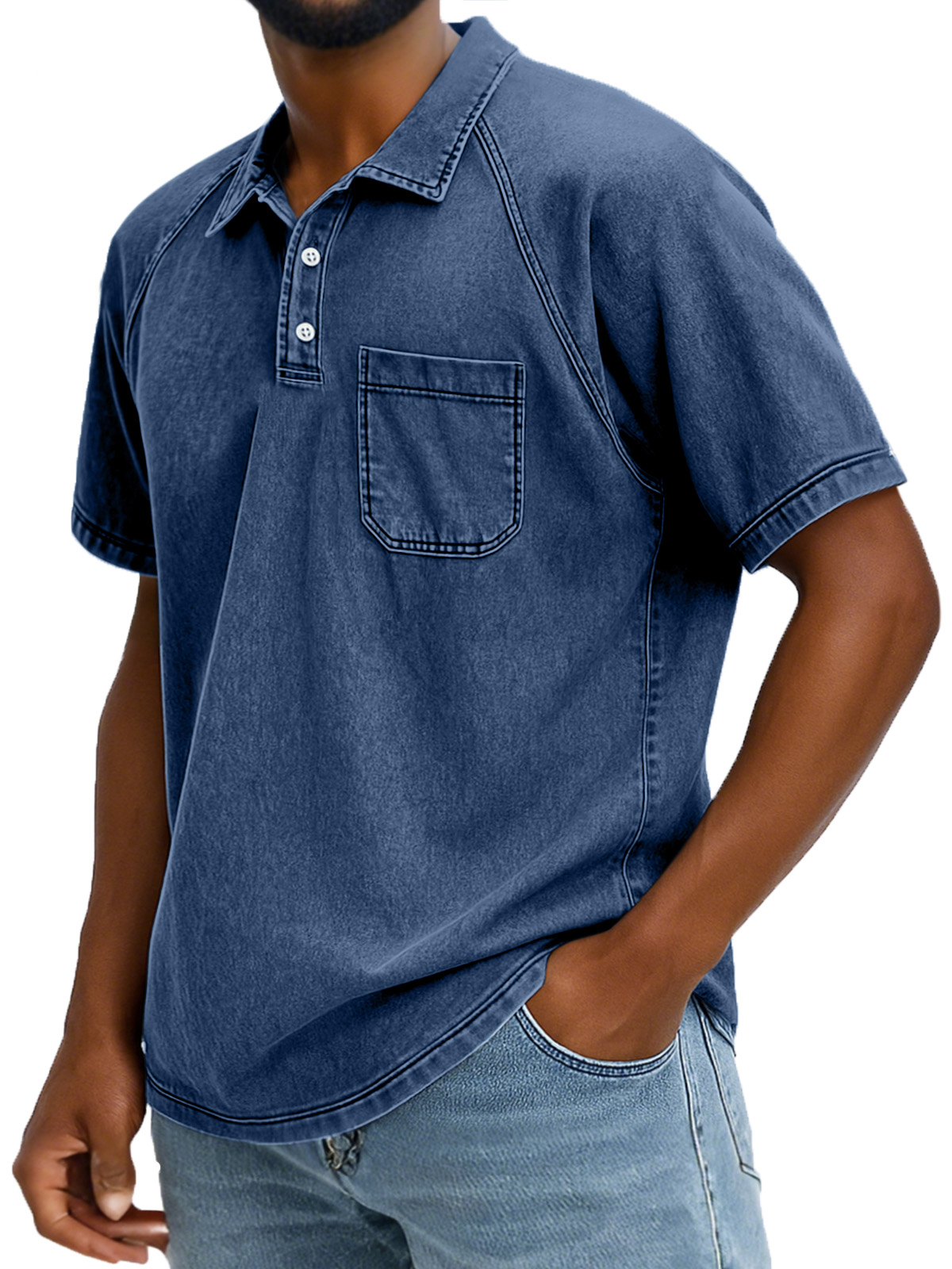 Men's Retro Solid Color Comfortable Raglan Sleeve Polo Shirt