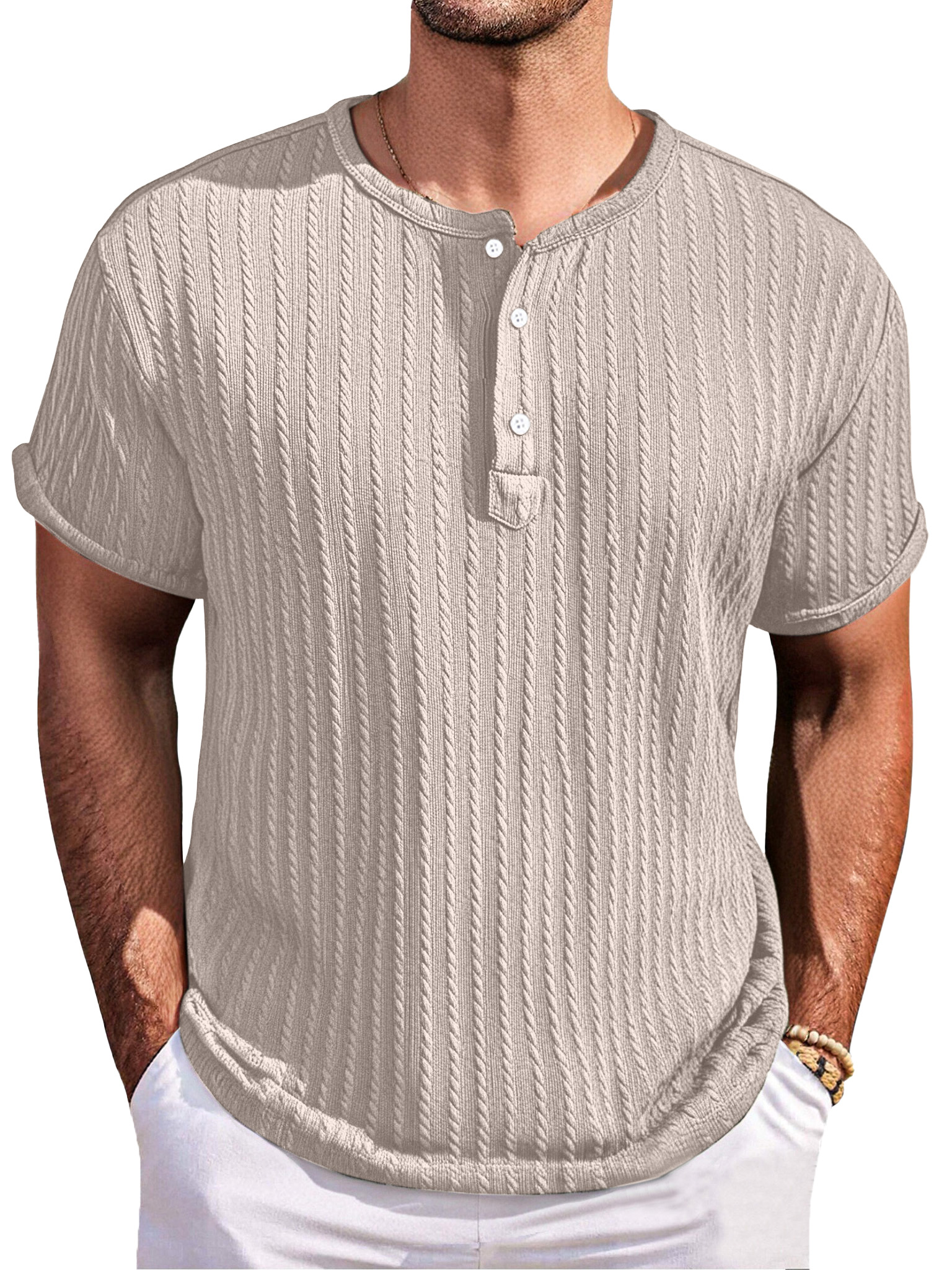 Men's Simple Casual Texture Loose Short-sleeved Henley Shirt