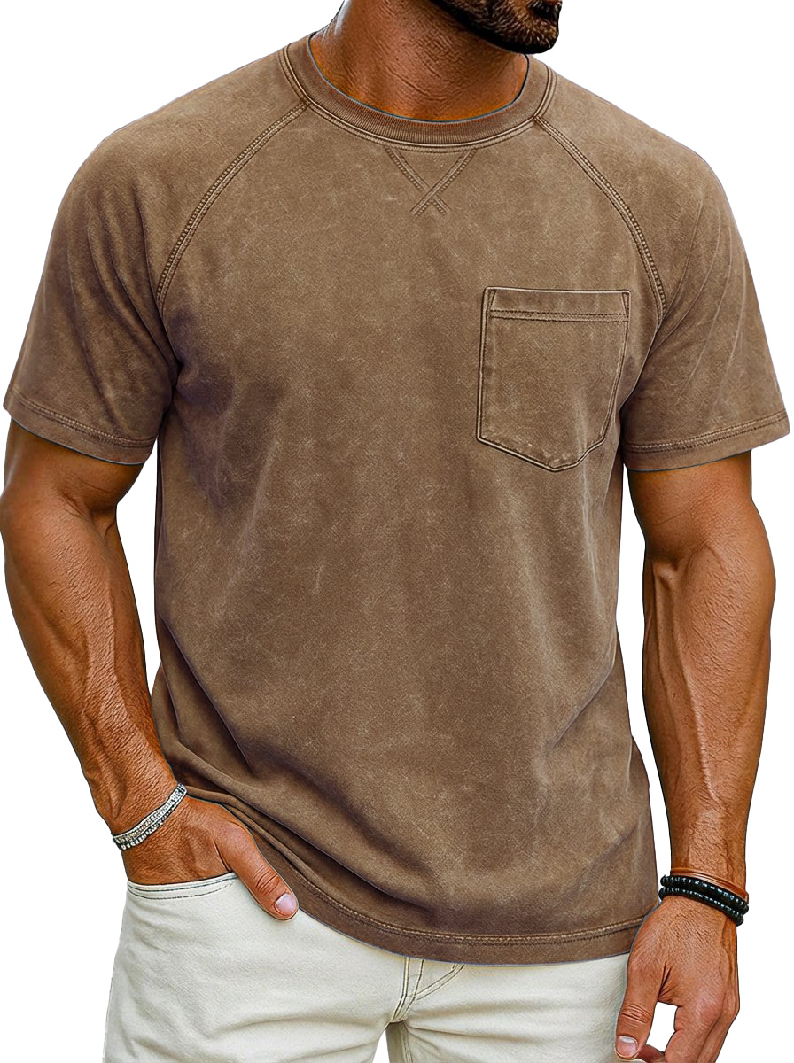 Vintage distressed raglan sleeve short-sleeved crew neck T-shirt
