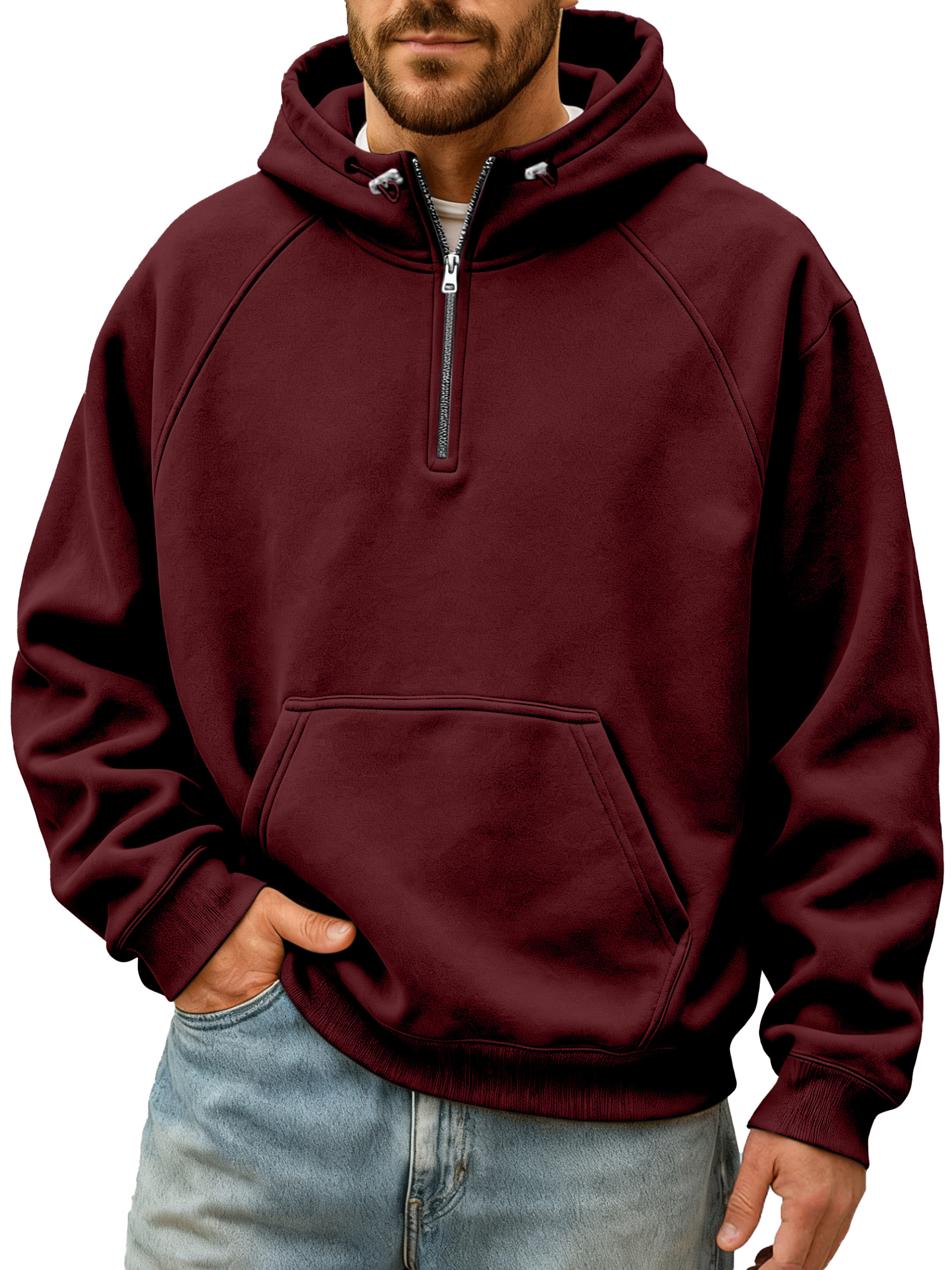 Men's Simple And Comfortable Solid Color Stand Collar Zipper Hooded Sweatshirt