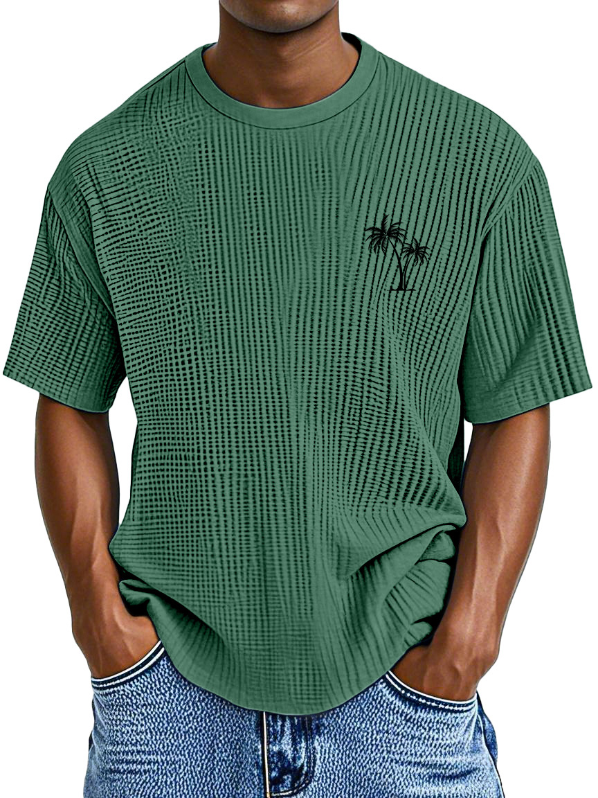 Men's Casual Simple Coconut Print Waffle Short Sleeve Round Neck T-shirt