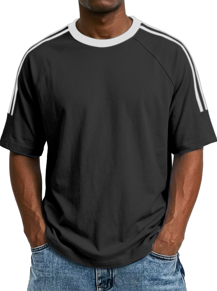Men's American Contrast Three-stripes Pure Cotton Comfortable And Breathable Short-sleeved T-shirt