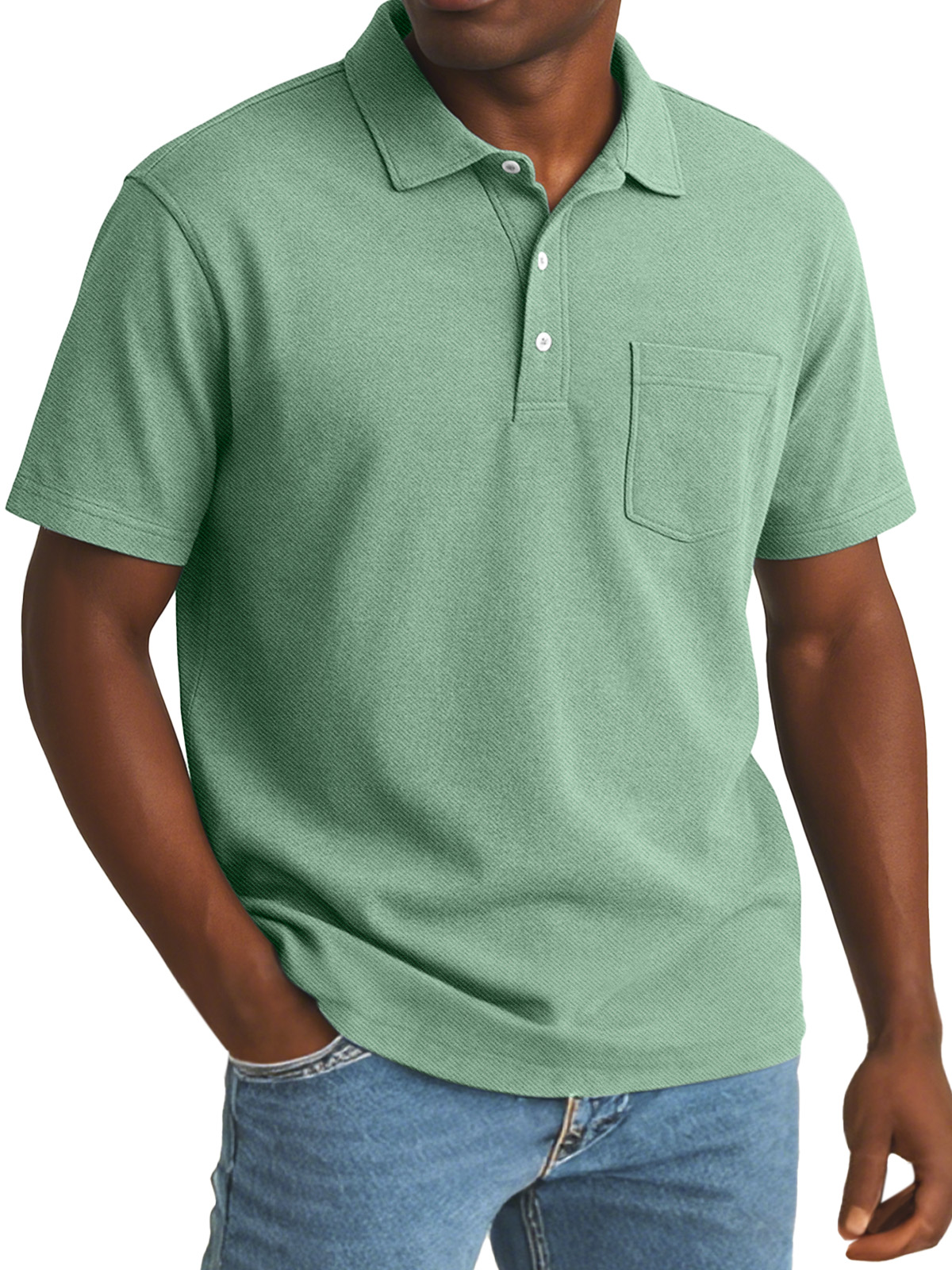 Men's Simple Daily Solid Color Comfortable Button Lapel Short Sleeve Polo Shirt