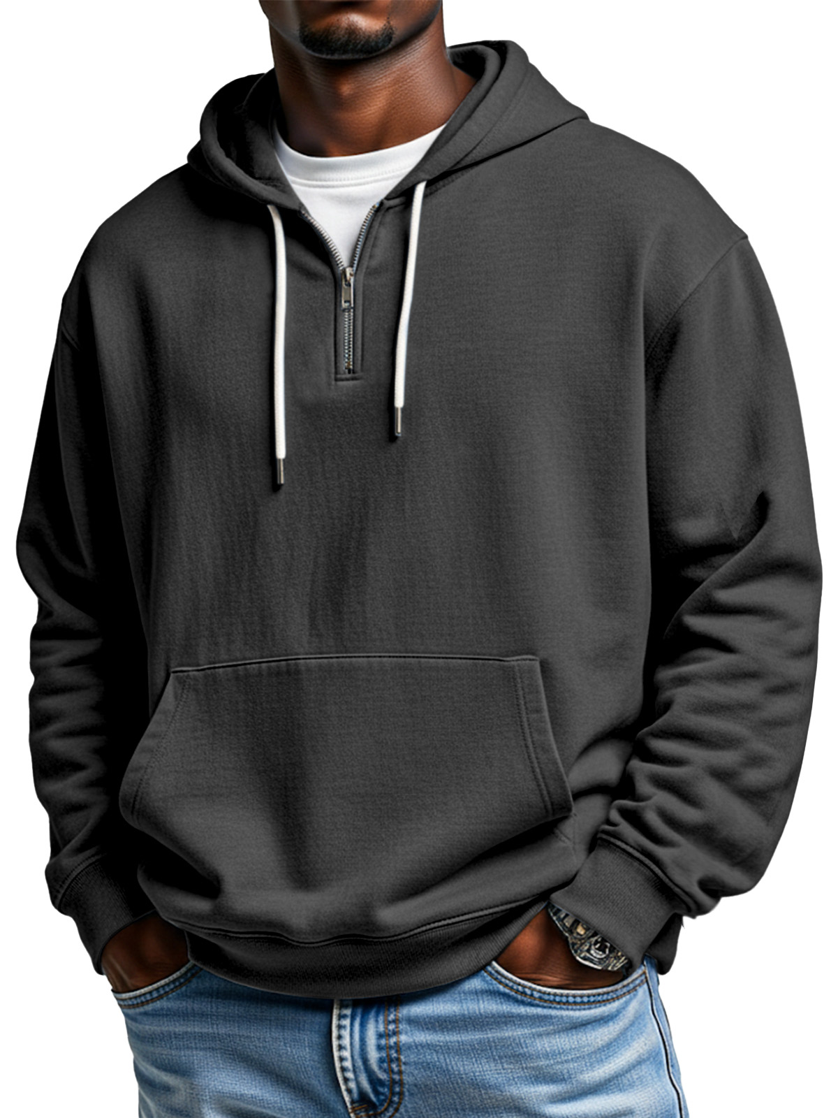 Autumn And Winter Simple Loose Half-zip Hooded Sweatshirt