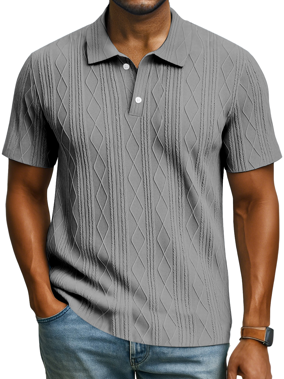 Men's Daily Simple Textured Lapel Button Short Sleeve Polo Shirt