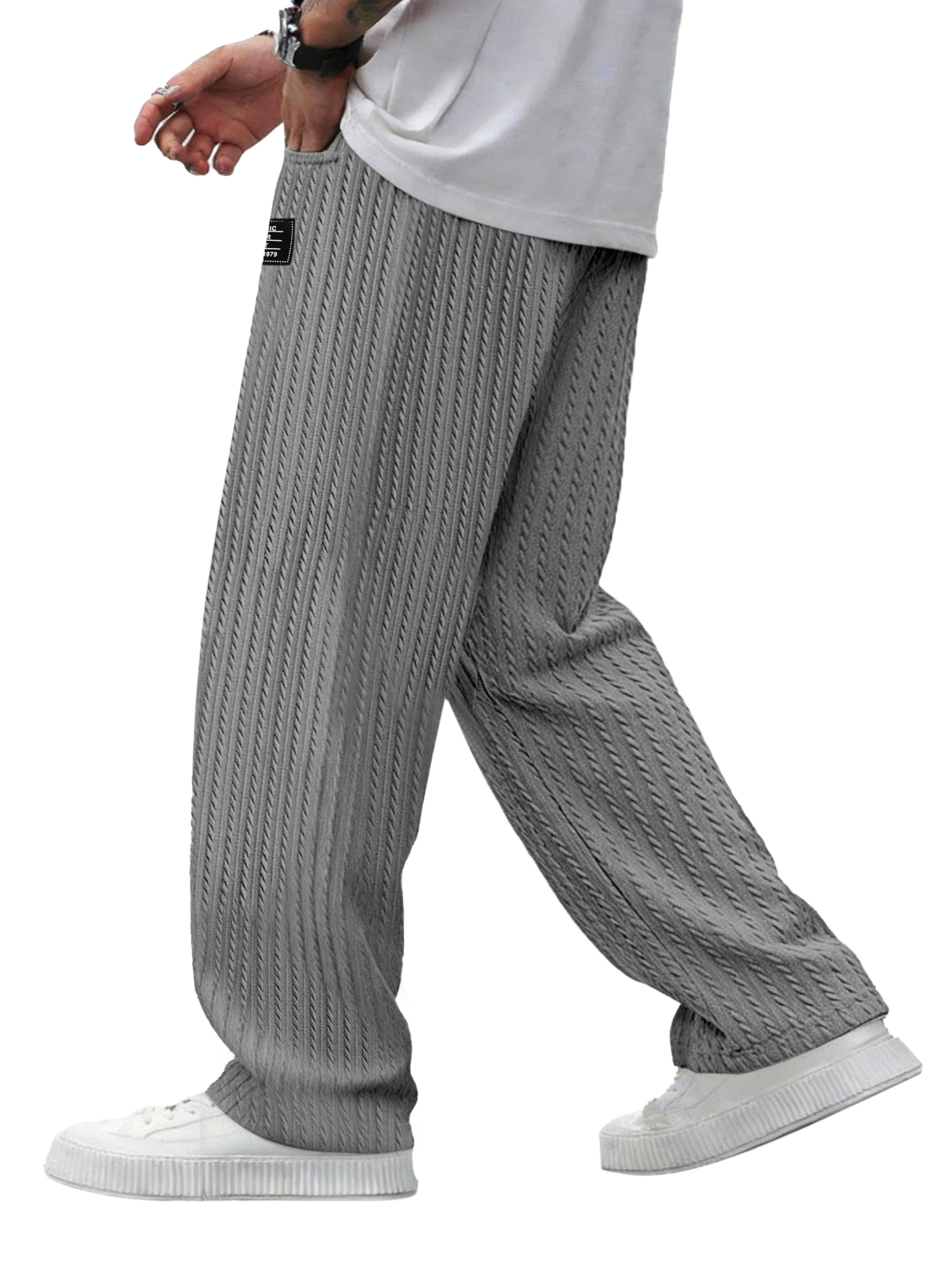 Men's Simple And Versatile Knitted Cable-knit Loose Straight-leg Trousers