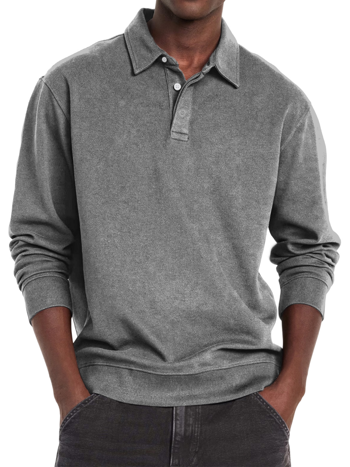 Men's Casual Vintage Lapel Button Long Sleeve Sweatshirt