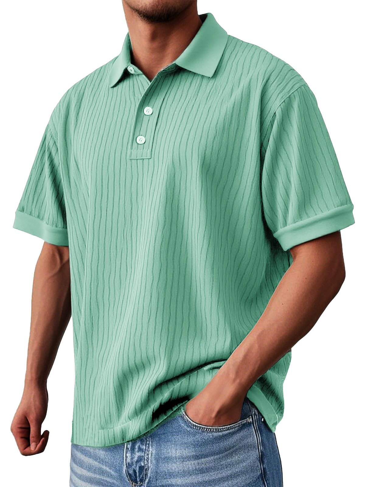 Men's Fashion Daily Textured Fabric Loose Pocket Lapel Polo Shirt