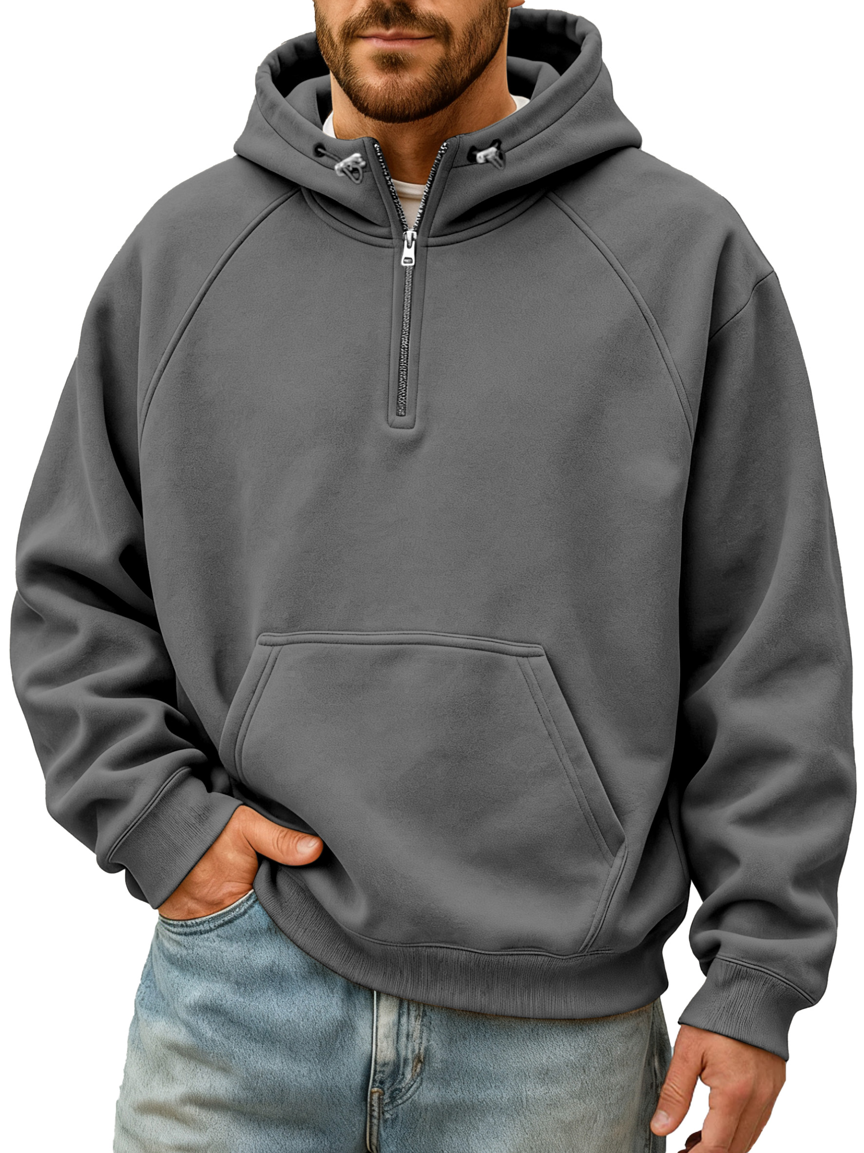 Men's Simple And Comfortable Solid Color Stand Collar Zipper Hooded Sweatshirt