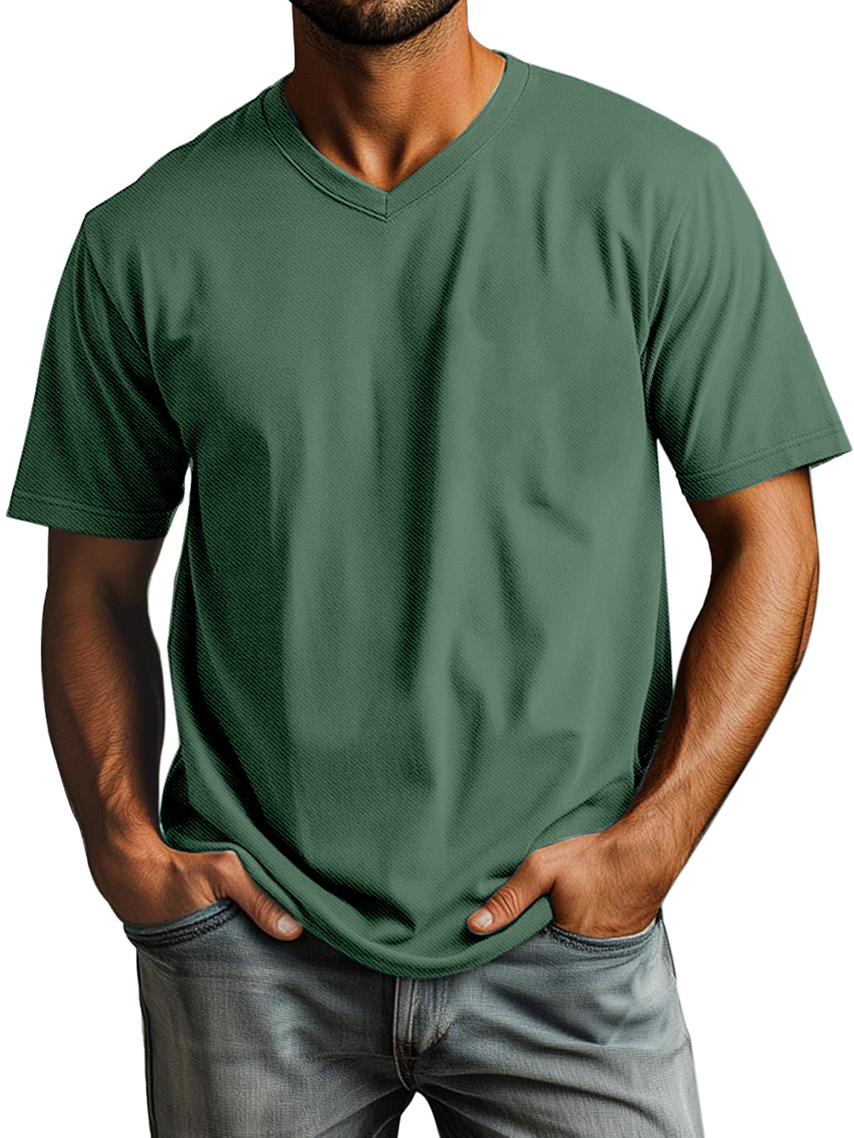 Men's Casual Simple Solid Color Daily V-neck Short-sleeved T-shirt