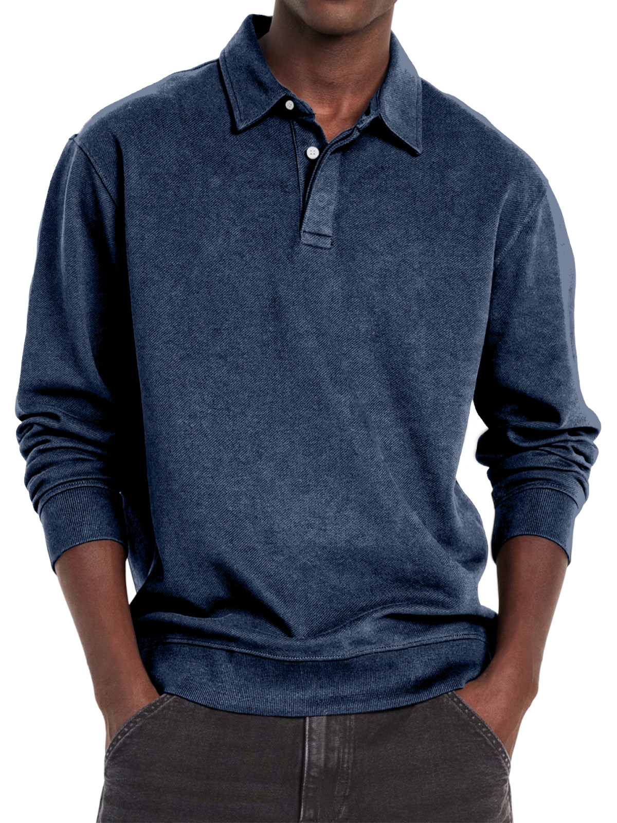 Men's Casual Vintage Lapel Button Long Sleeve Sweatshirt