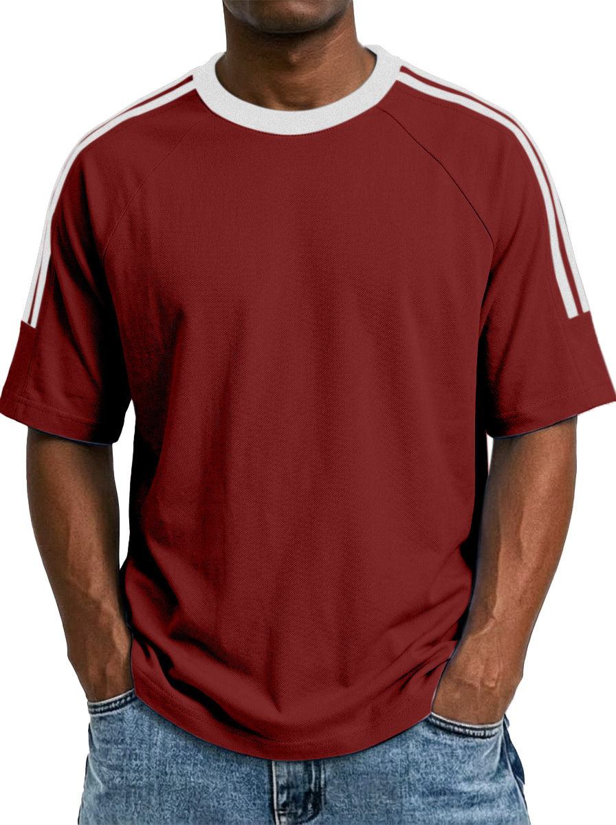 Men's American Contrast Three-stripes Pure Cotton Comfortable And Breathable Short-sleeved T-shirt