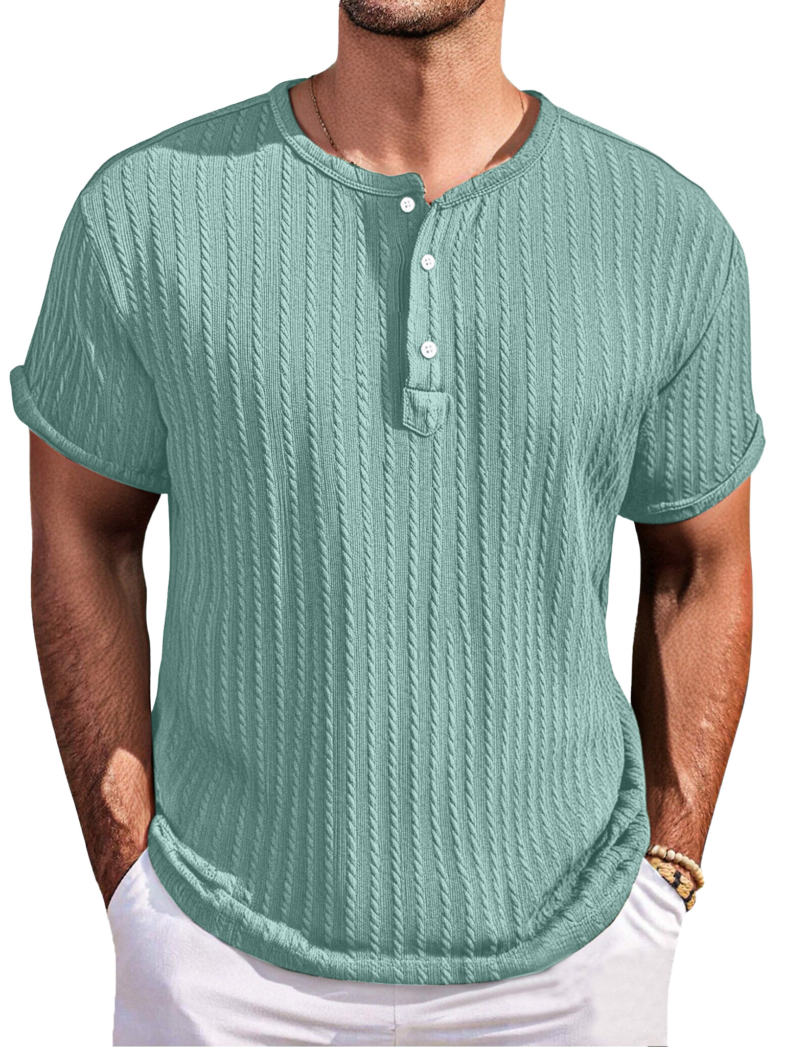 Men's Simple Casual Texture Loose Short-sleeved Henley Shirt