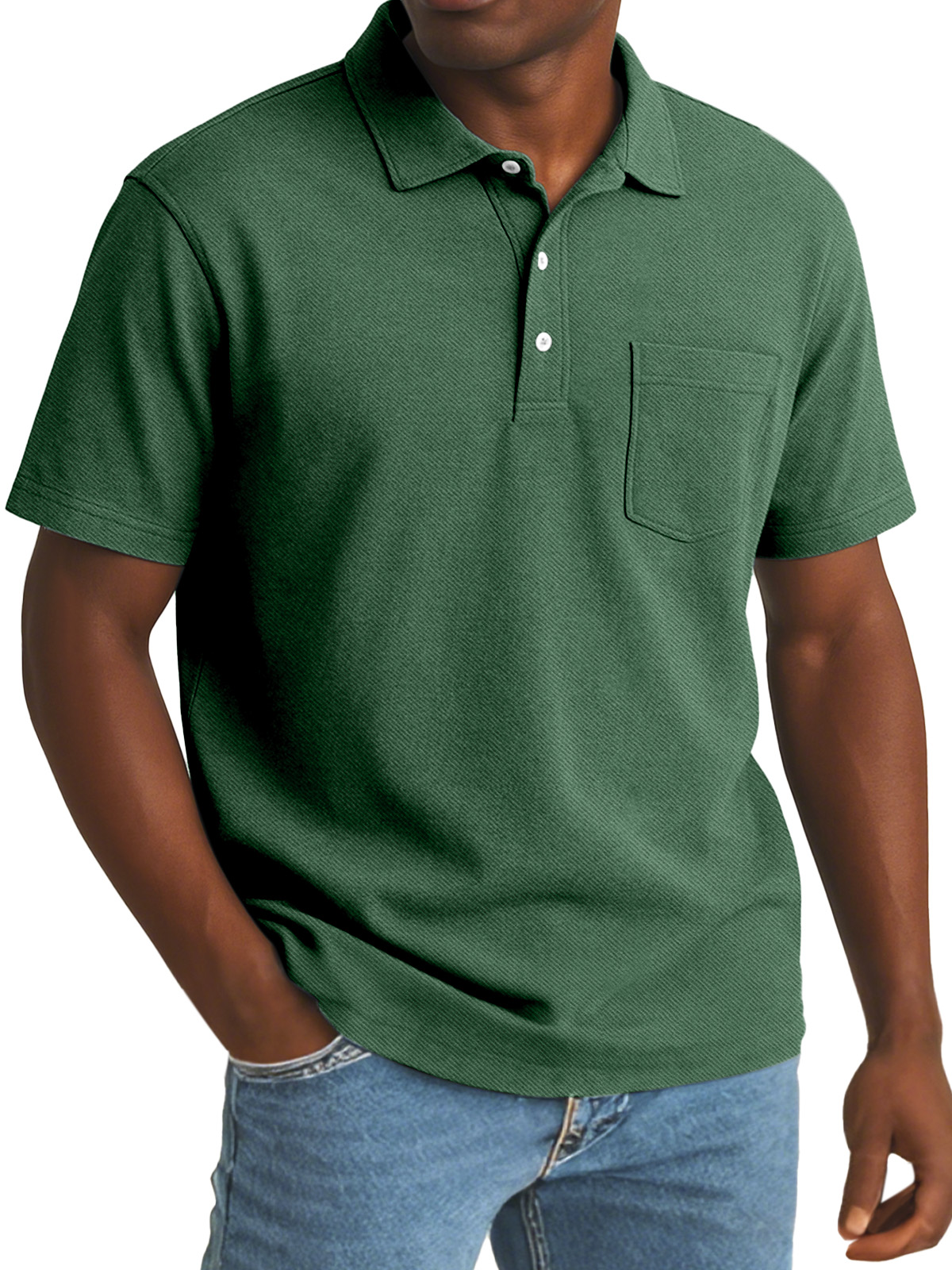 Men's Simple Daily Solid Color Comfortable Button Lapel Short Sleeve Polo Shirt