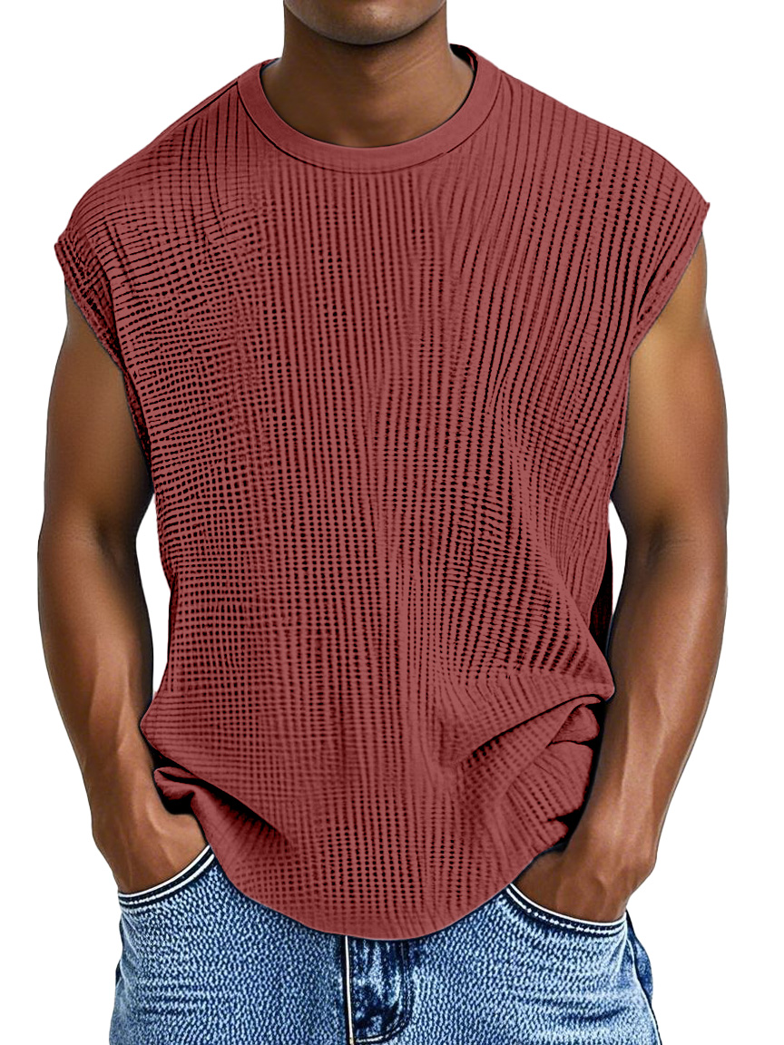 Men's Casual Solid Color Comfortable Loose Texture Sleeveless T-shirt