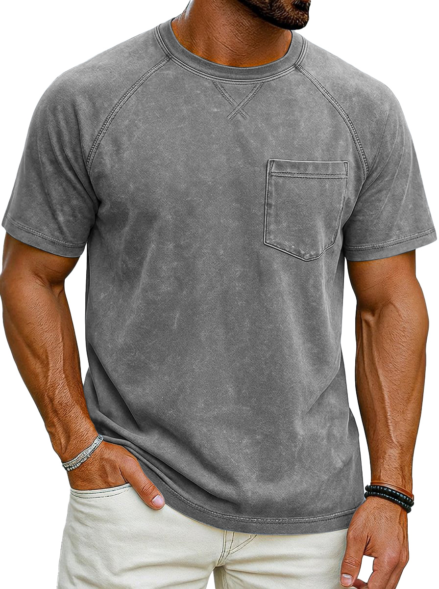 Vintage distressed raglan sleeve short-sleeved crew neck T-shirt
