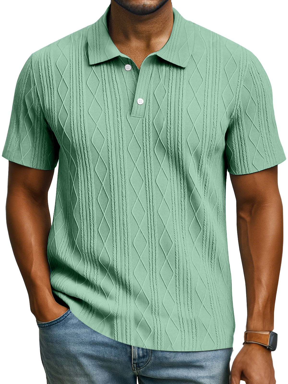 Men's Daily Simple Textured Lapel Button Short Sleeve Polo Shirt
