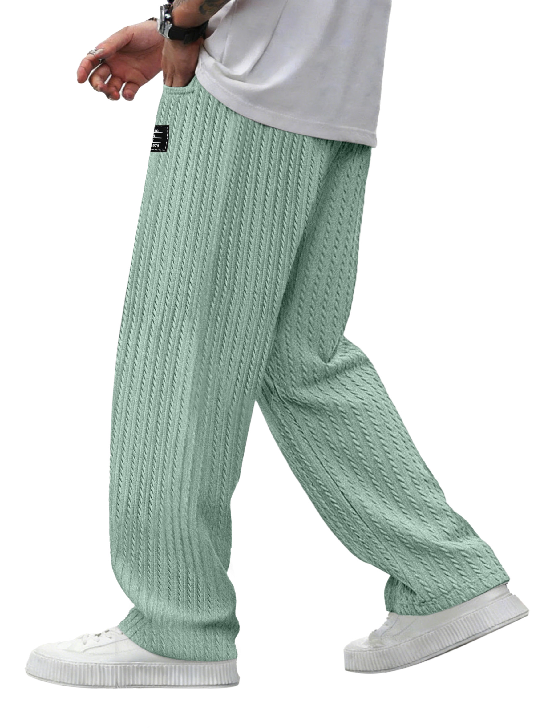 Men's Simple And Versatile Knitted Cable-knit Loose Straight-leg Trousers