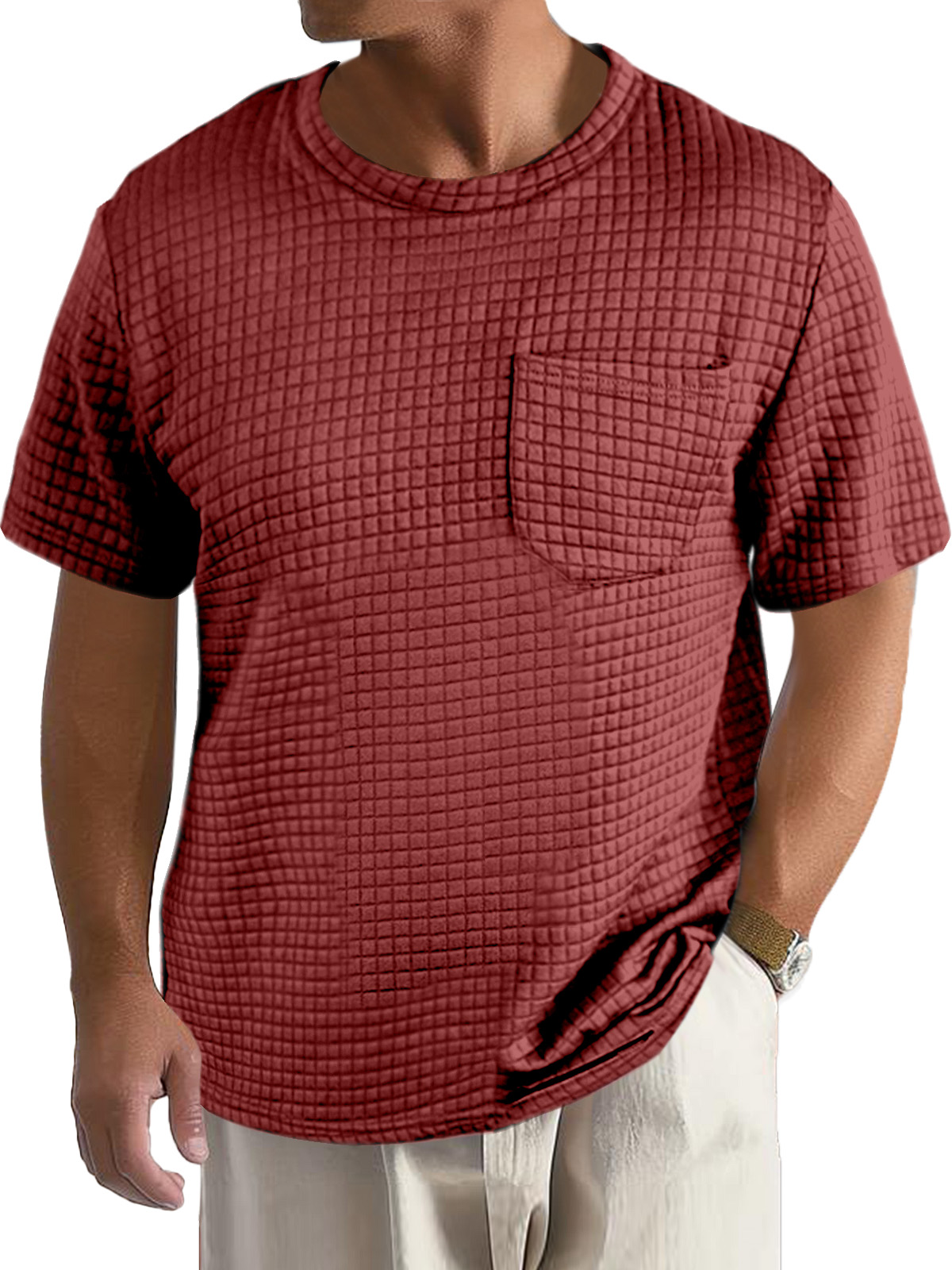 Men's Casual Daily Solid Color Small Square Short Sleeve Pocket T-shirt