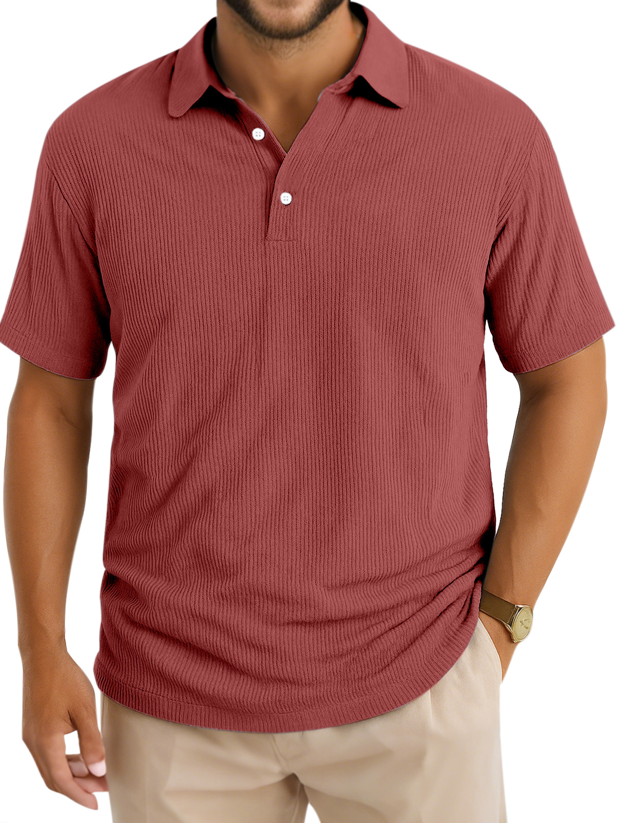 Men's Daily Simple Vertical Pit Lapel Button Short Sleeve Polo Shirt