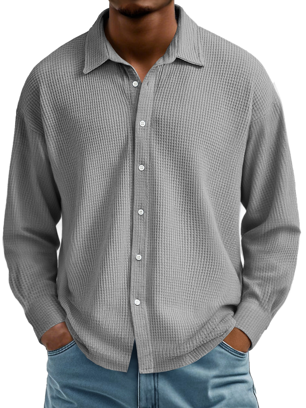 Men's Waffle Lapel Casual Comfort Long Sleeve Shirt