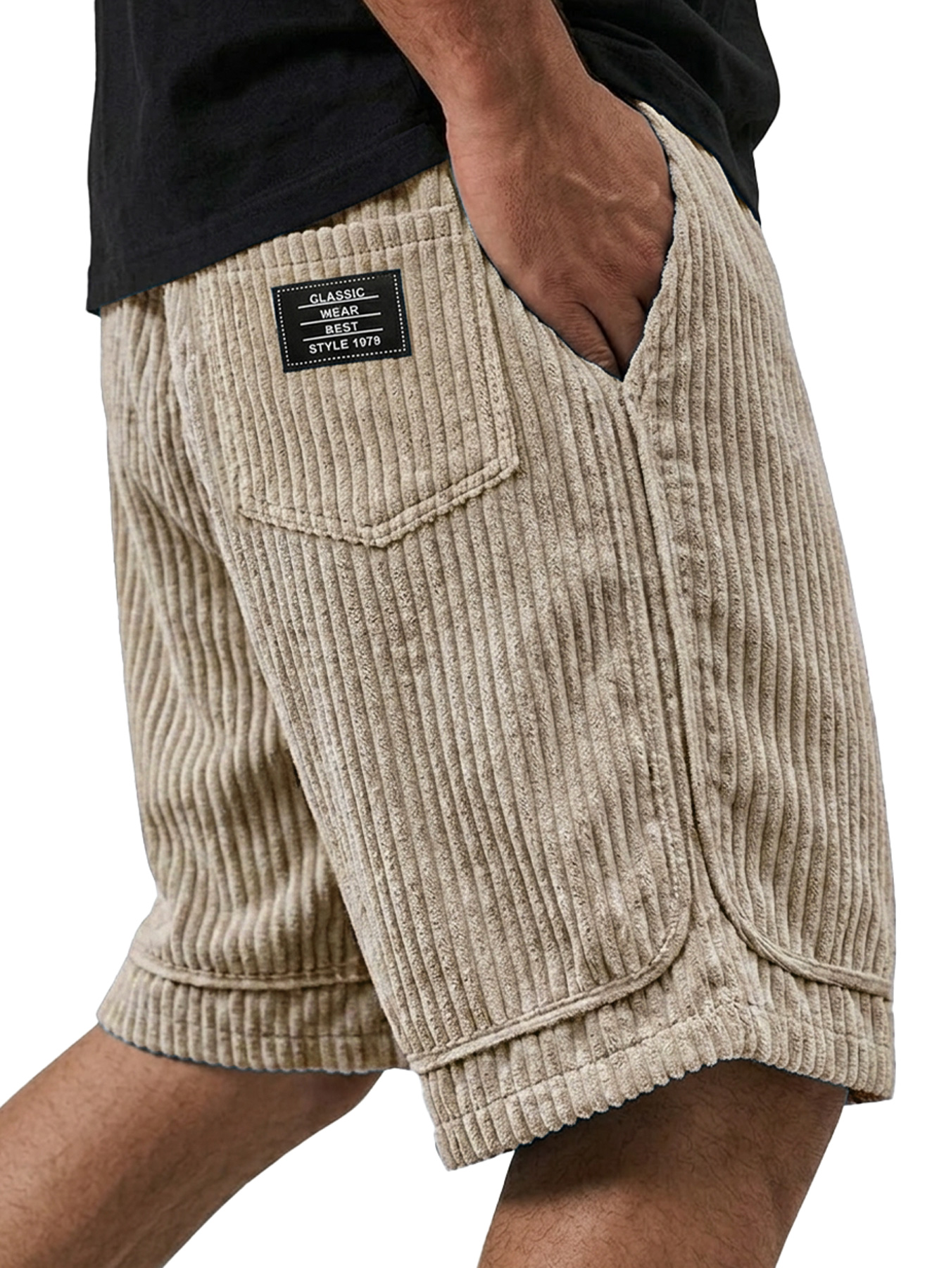 Men's Retro Corduroy Embroidered Logo Casual Loose Shorts