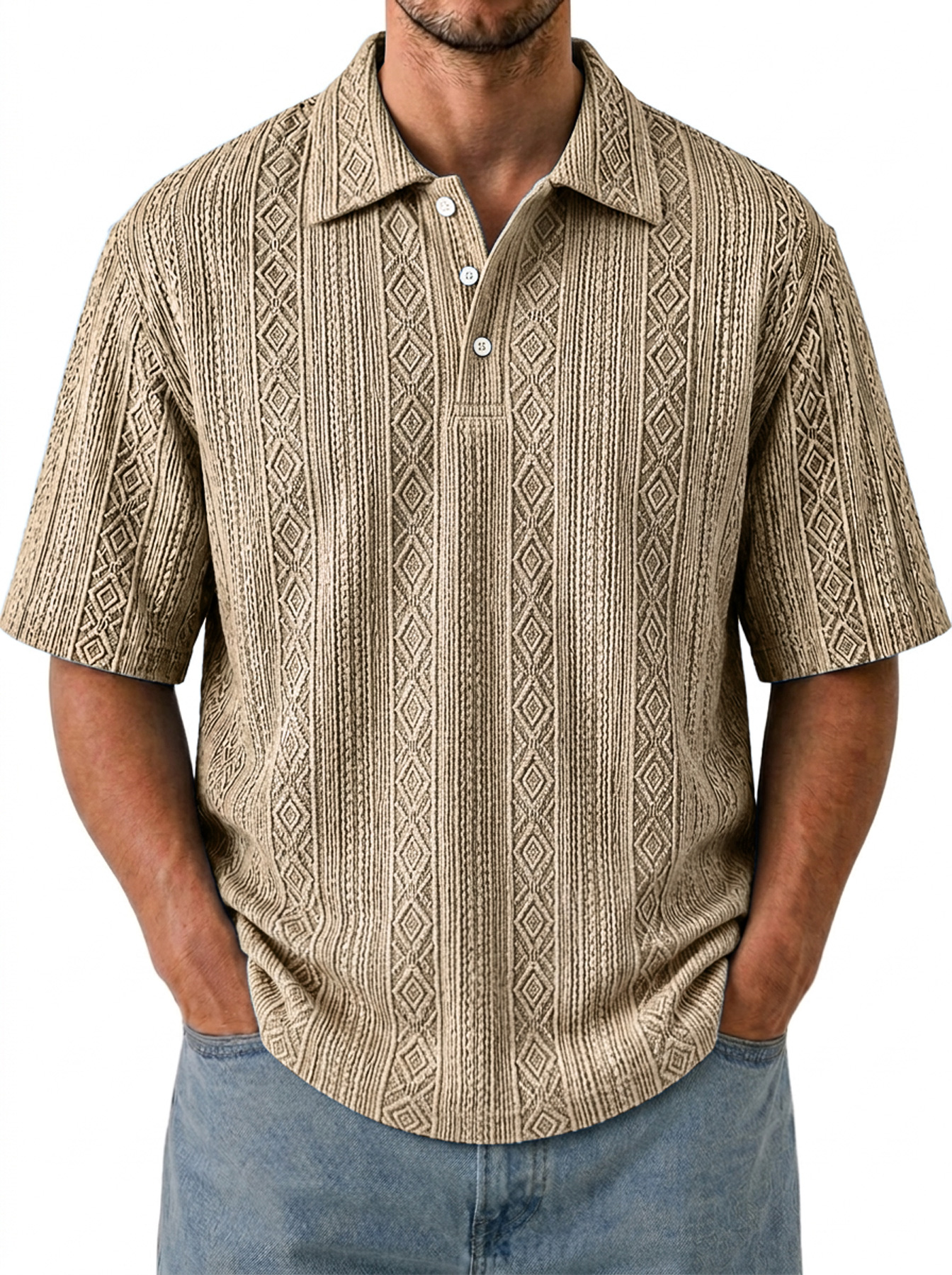 Men's Breathable Jacquard-Texture Casual Short-Sleeve Polo Shirt