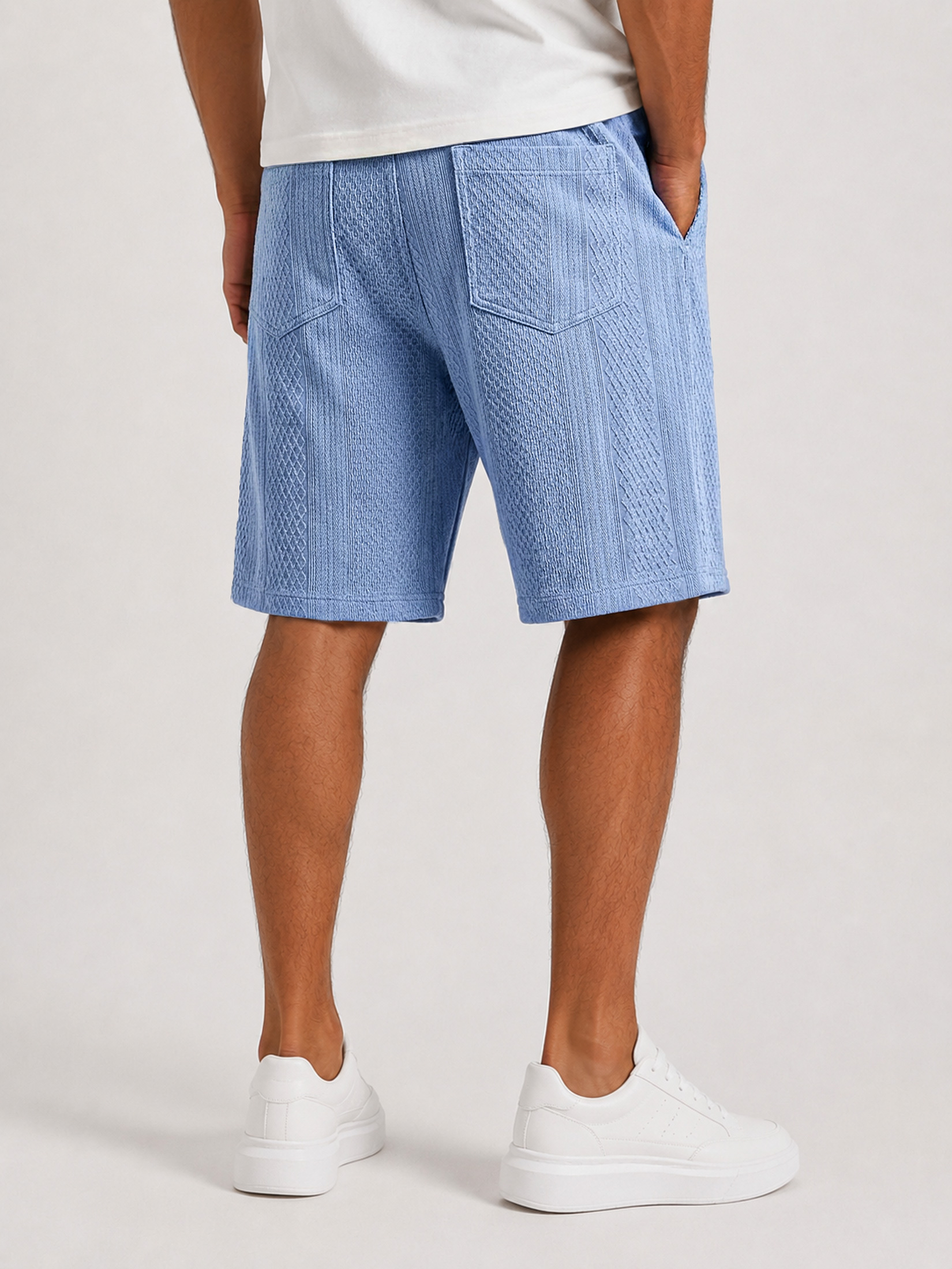 Men's Solid-Color Casual Shorts with Textured Embroidered Logo and Elastic Waist
