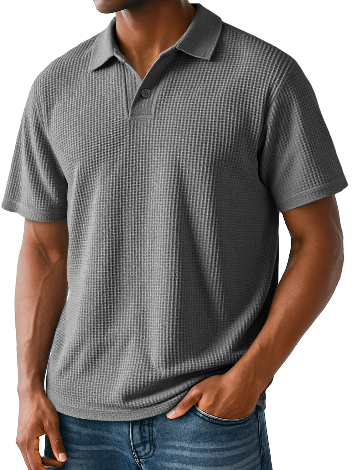 Men's Daily Casual Waffle Lapel Simple Short-sleeved Polo Shirt