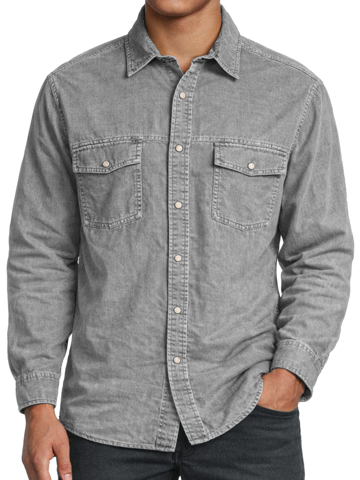 Men's Retro Double-pocket Collared Long-sleeved Shirt