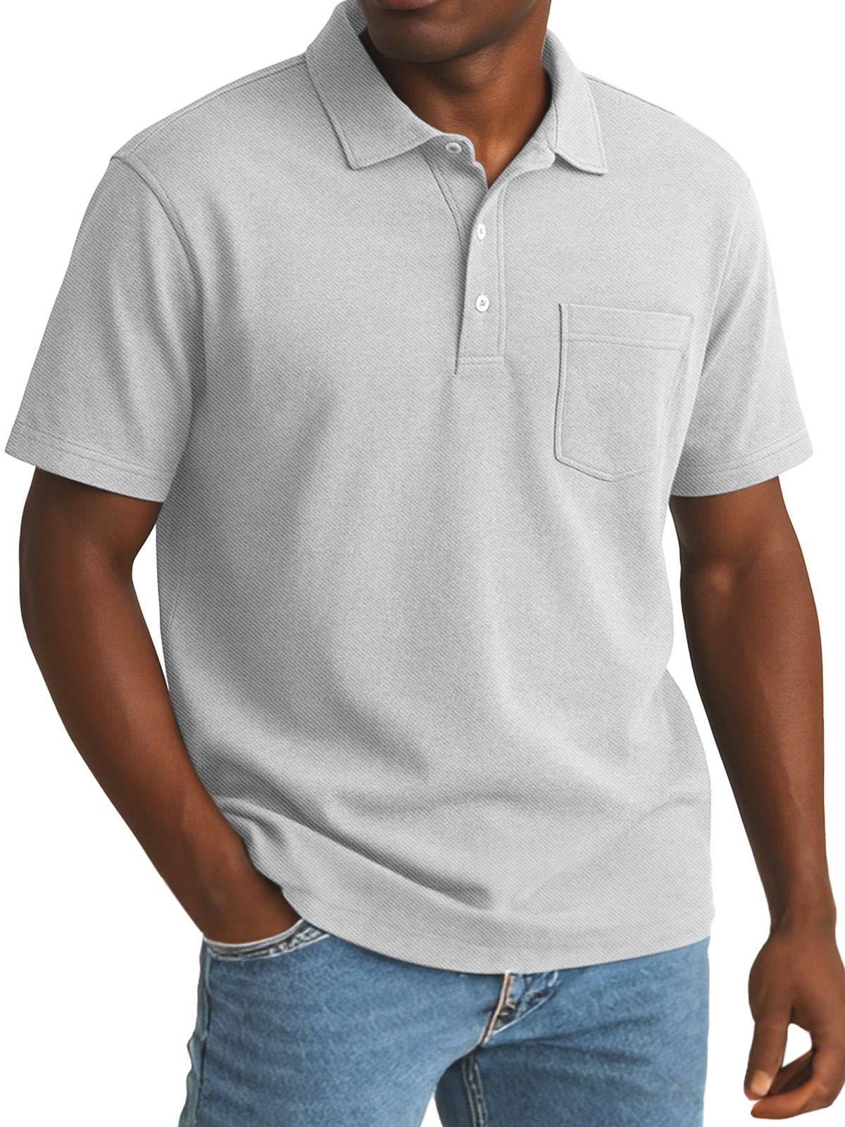 Men's Simple Daily Solid Color Comfortable Button Lapel Short Sleeve Polo Shirt