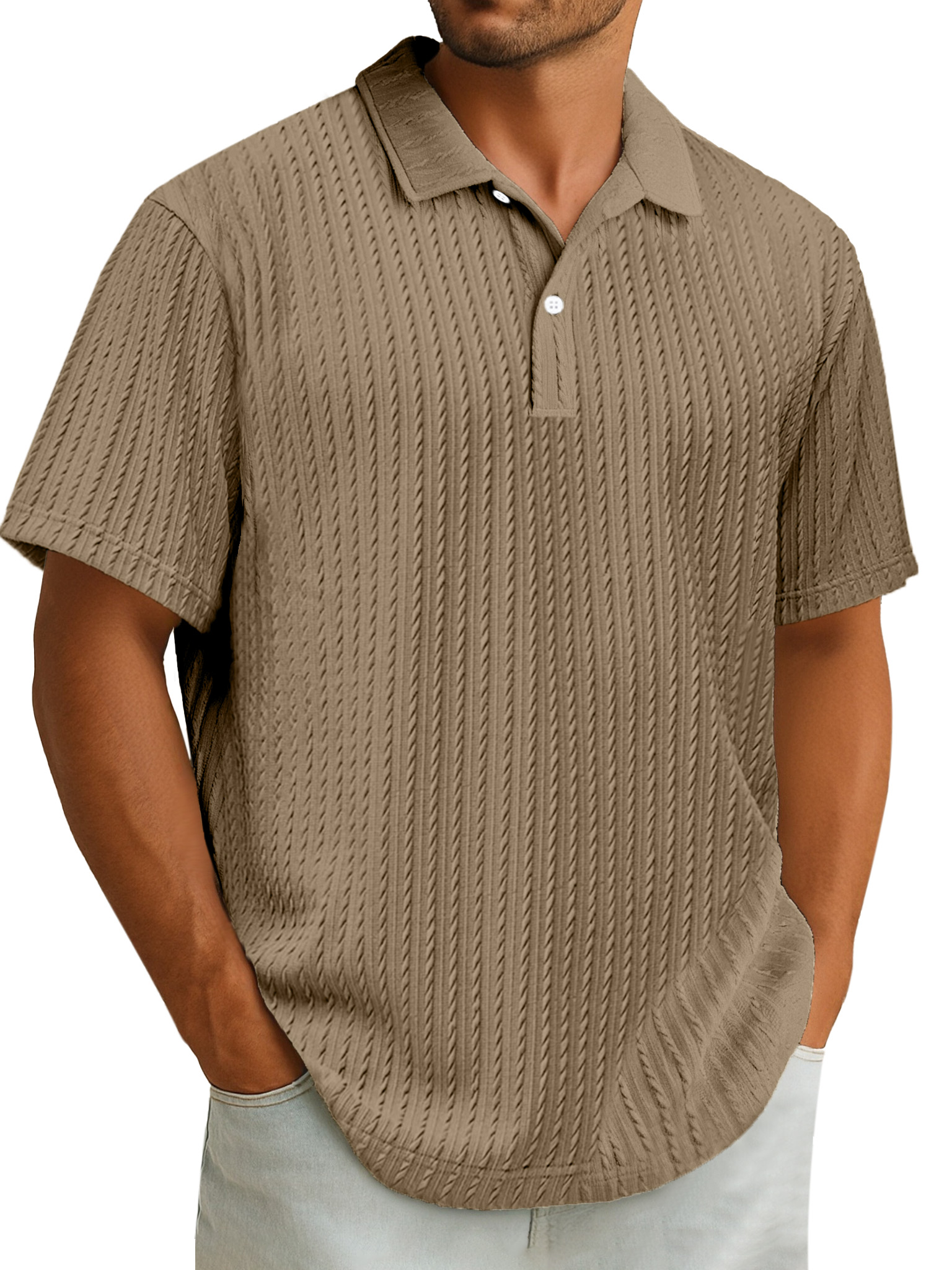 Men's Casual Simple Design Solid Color Texture Short-sleeved Polo Shirt