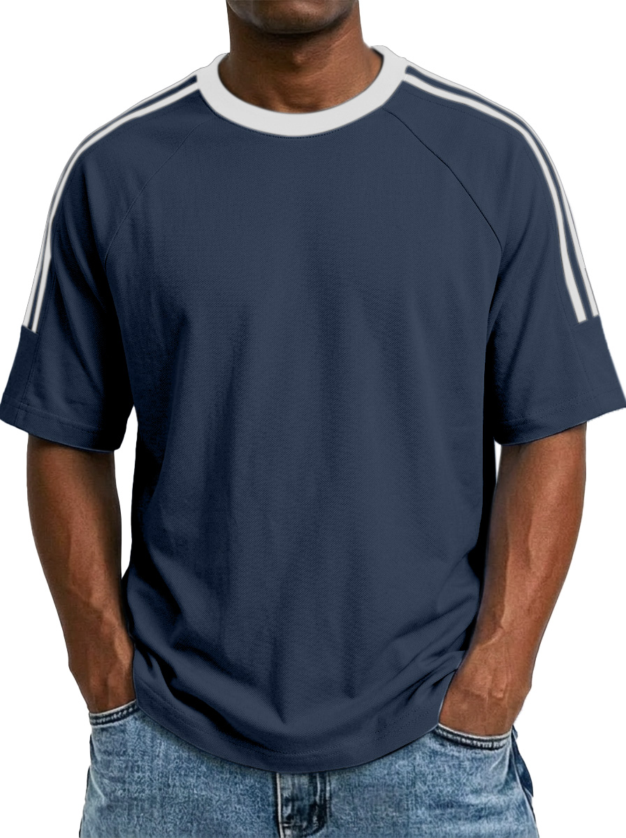 Men's American Contrast Three-stripes Pure Cotton Comfortable And Breathable Short-sleeved T-shirt