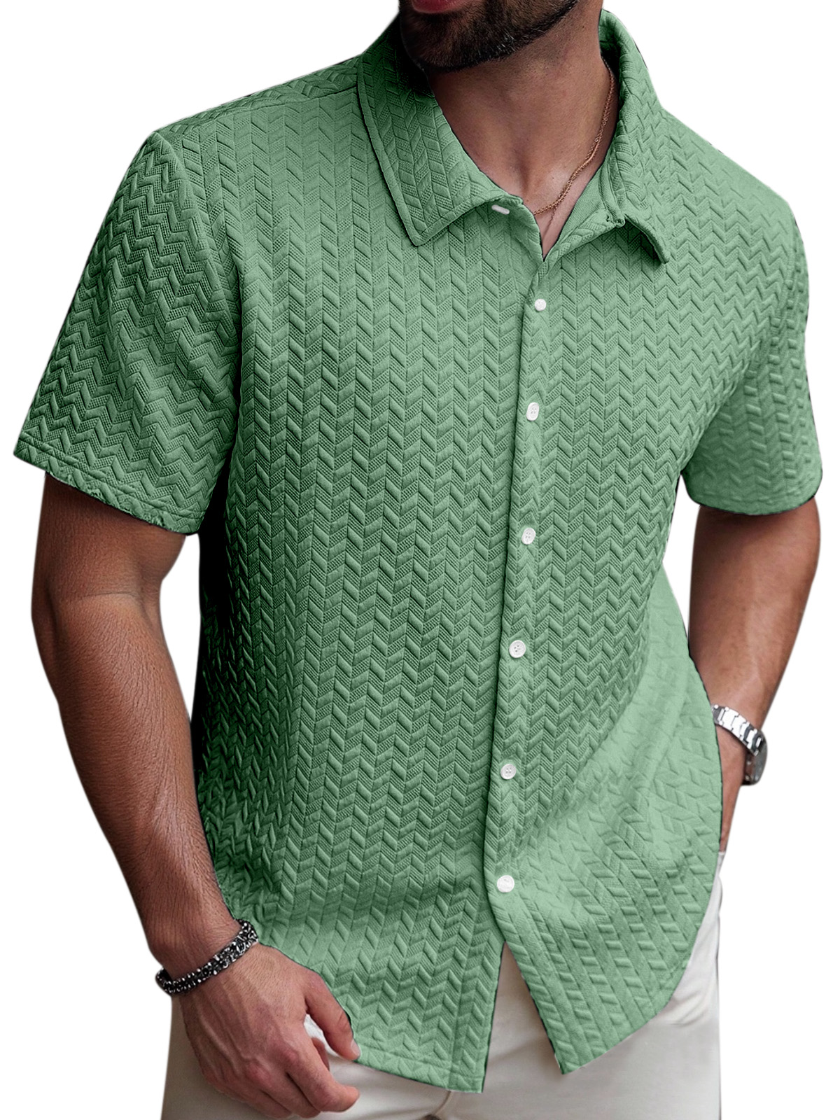 Men's Simple Solid Color Simple Texture Short-sleeved Shirt