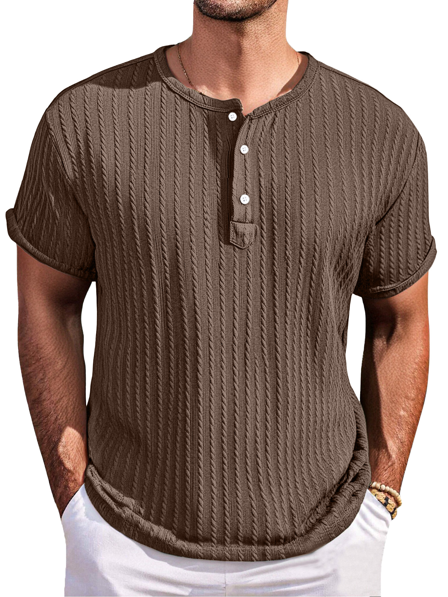 Men's Simple Casual Texture Loose Short-sleeved Henley Shirt