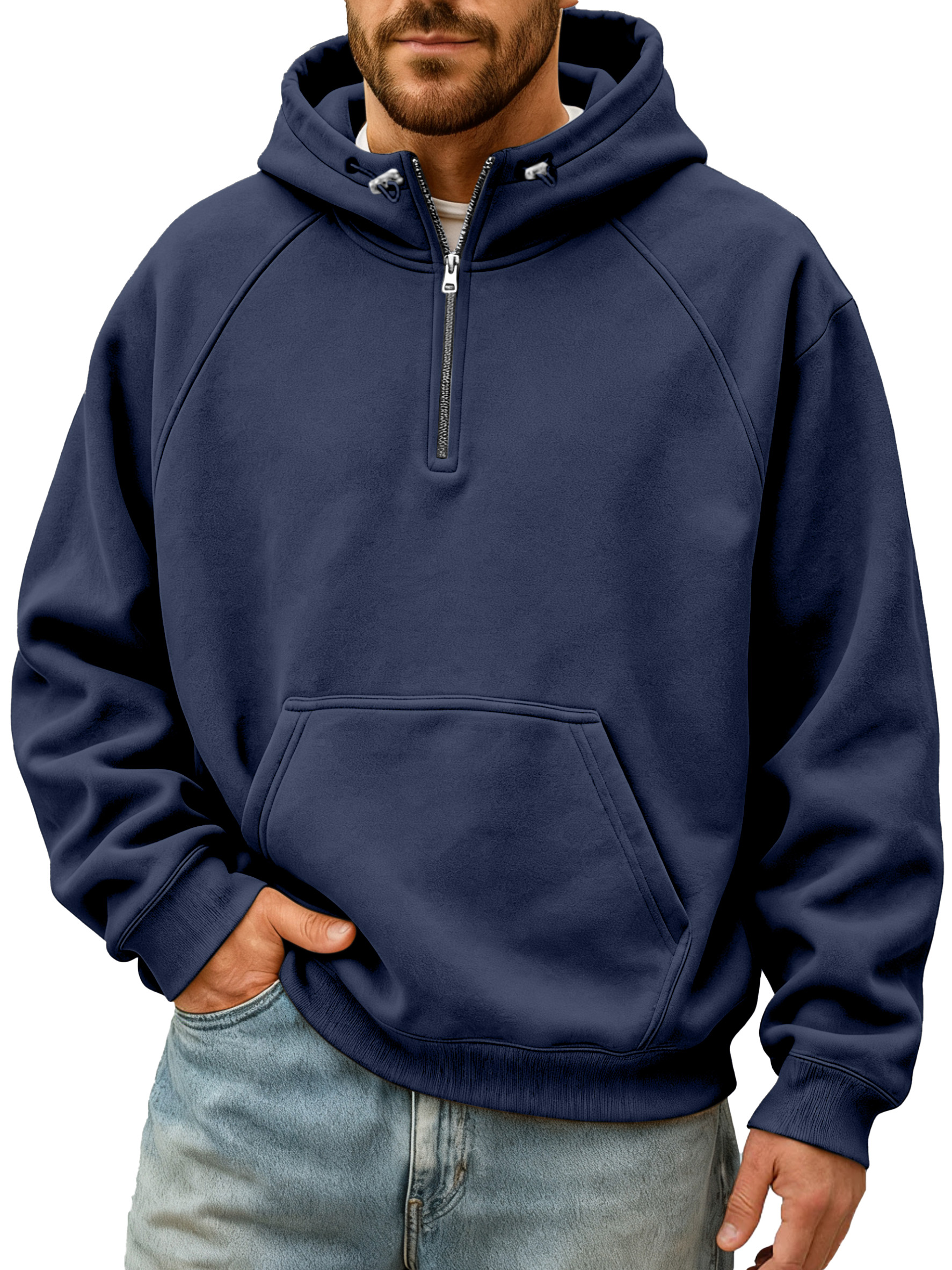 Men's Simple And Comfortable Solid Color Stand Collar Zipper Hooded Sweatshirt