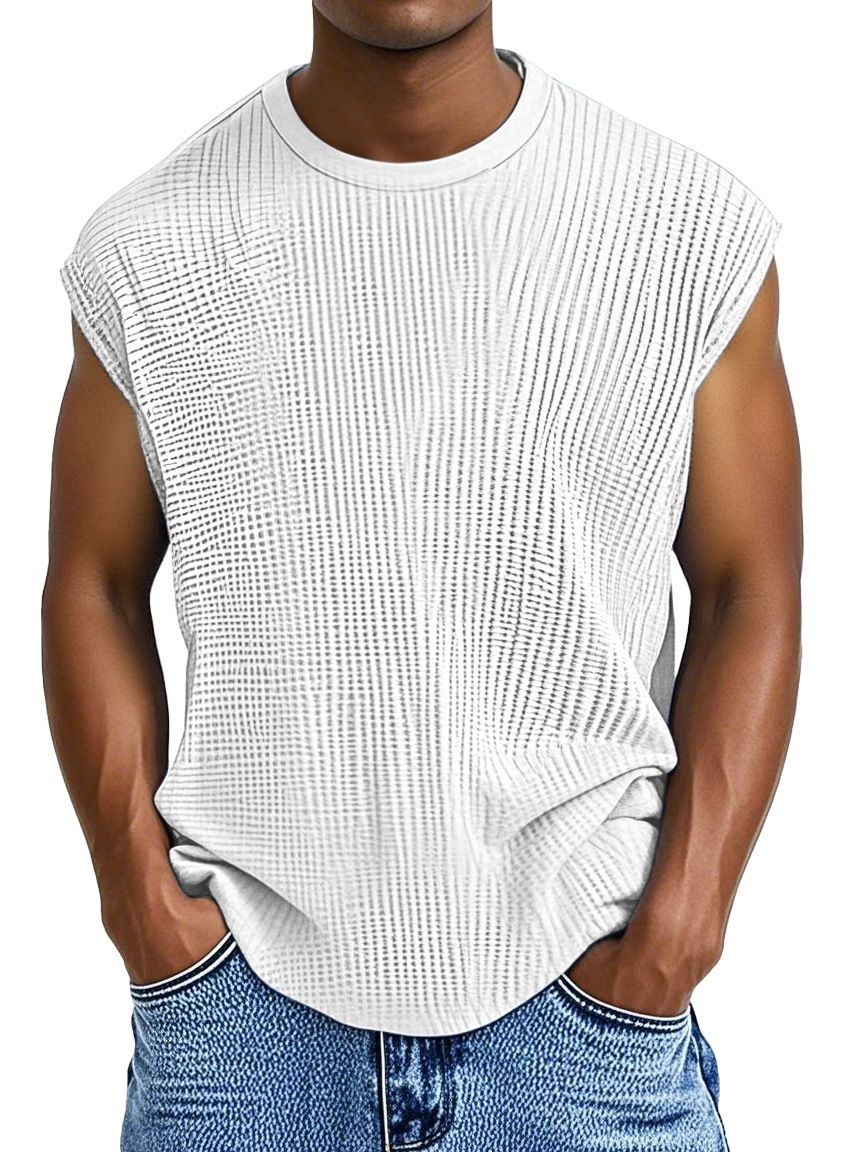 Men's Casual Solid Color Comfortable Loose Texture Sleeveless T-shirt