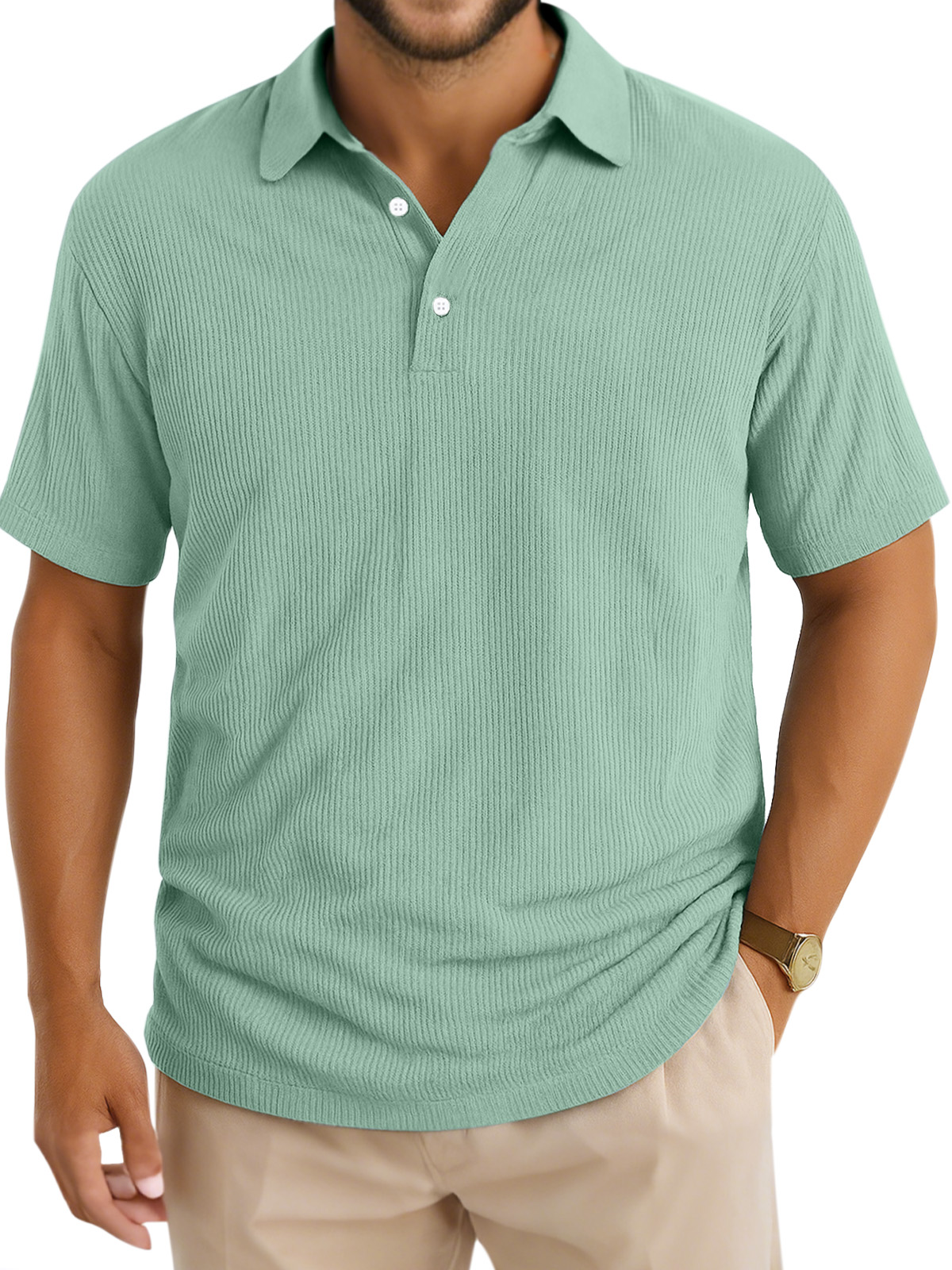 Men's Daily Simple Vertical Pit Lapel Button Short Sleeve Polo Shirt