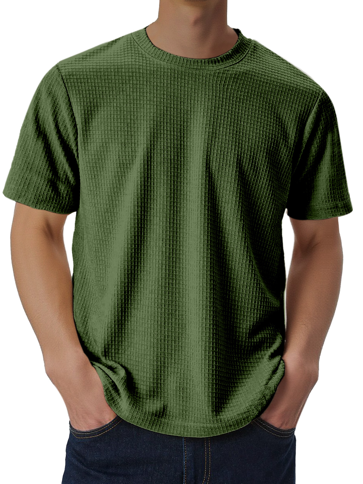 Men's Casual Loose Comfortable Waffle Short Sleeve T-shirt