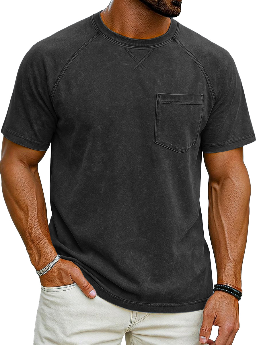 Vintage distressed raglan sleeve short-sleeved crew neck T-shirt