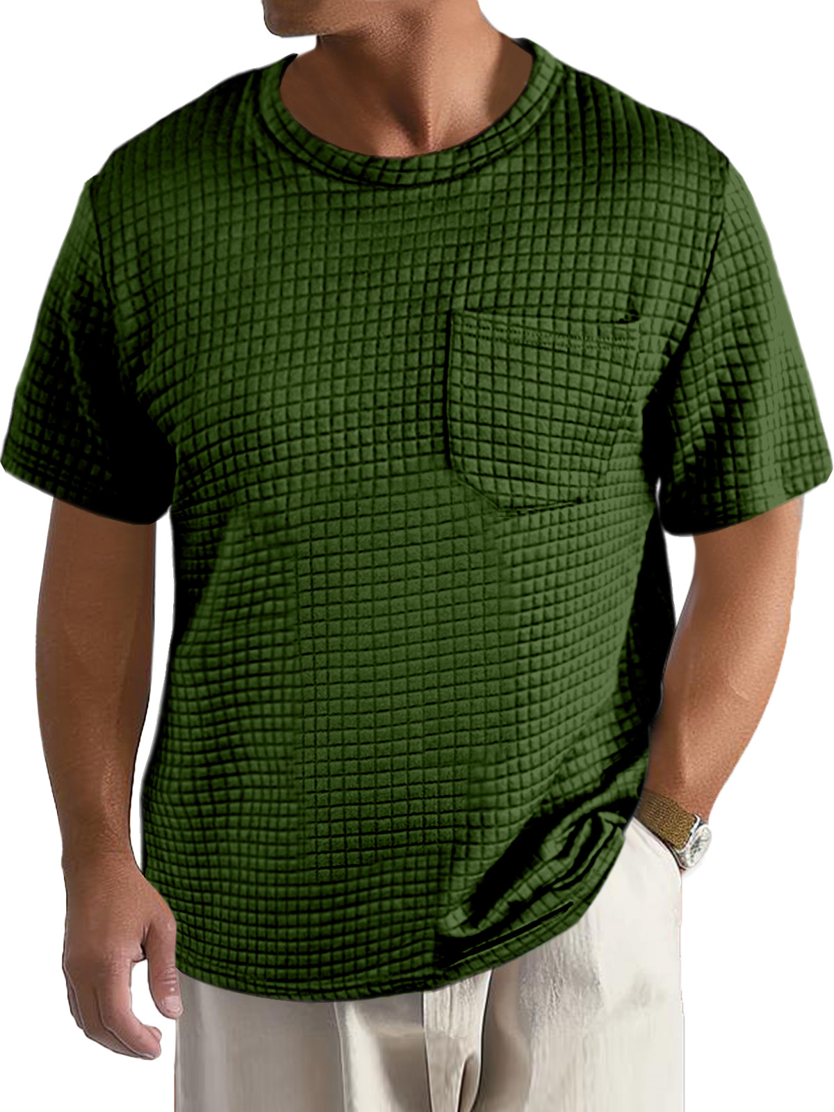 Men's Casual Daily Solid Color Small Square Short Sleeve Pocket T-shirt