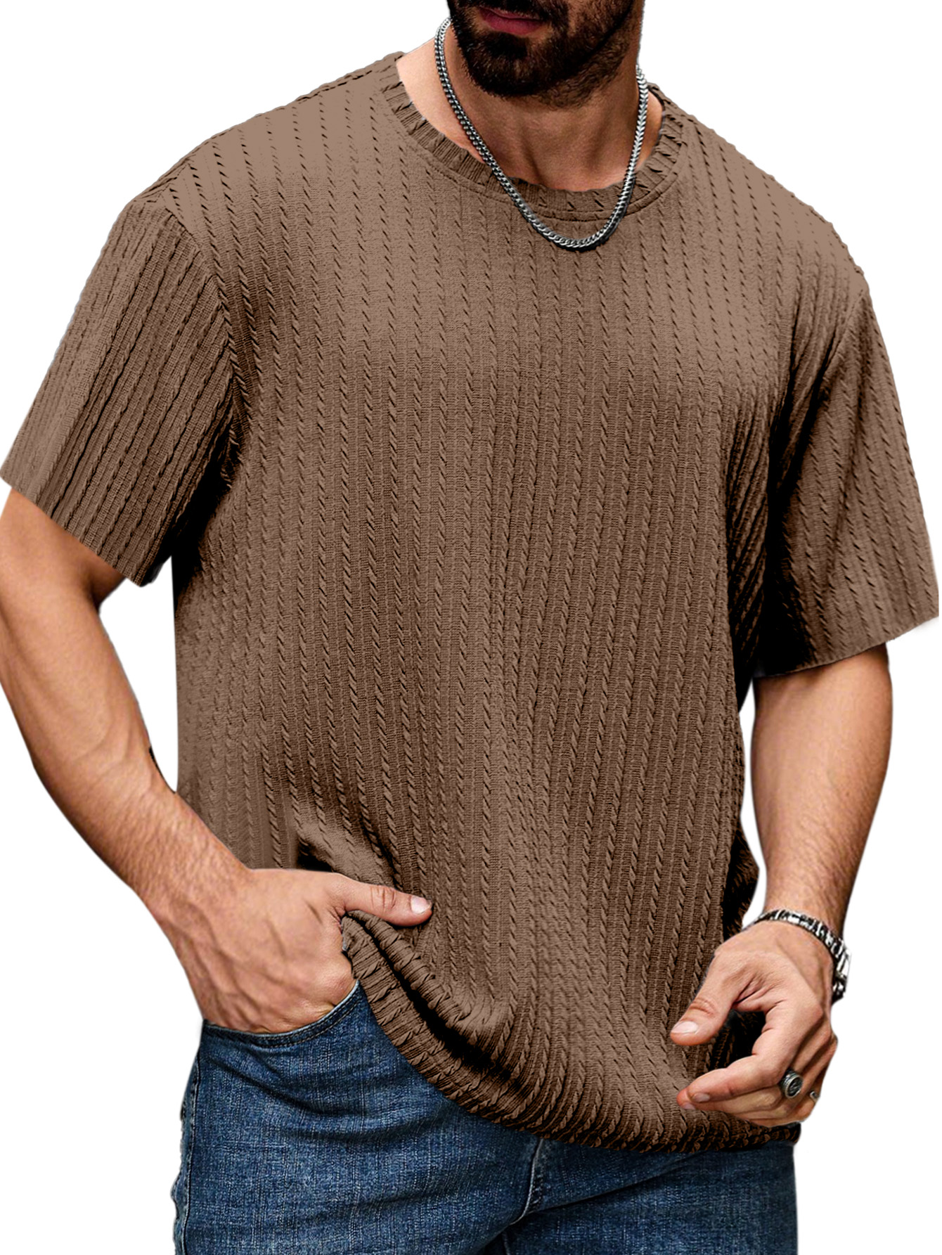 Men's Simple Daily Texture Short Sleeve Round Neck T-shirt